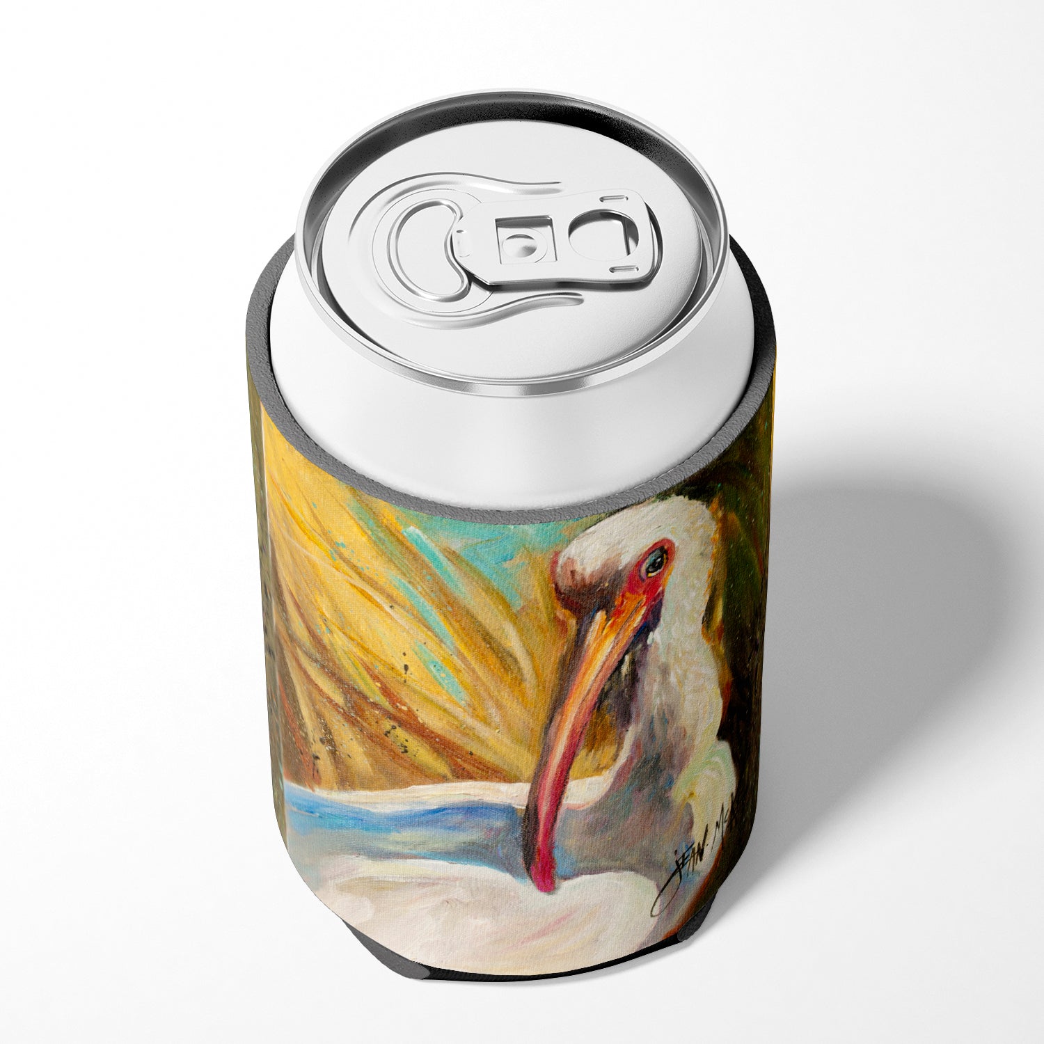 White Ibis Can or Bottle Hugger Cooler Sleeve for Standard 12 oz Cans, Insulated Foam Beer & Soda Can Hugger Reusable