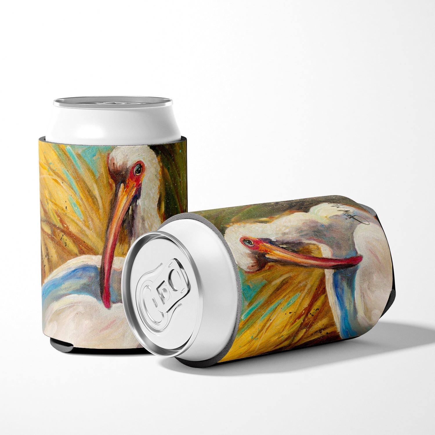 White Ibis Can or Bottle Hugger Cooler Sleeve for Standard 12 oz Cans, Insulated Foam Beer & Soda Can Hugger Reusable