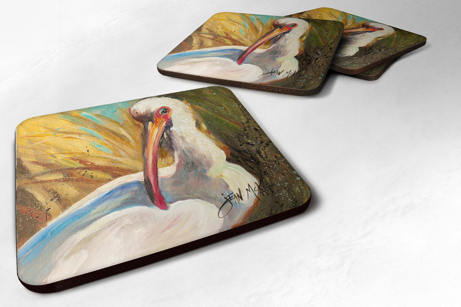 White Ibis Foam Coasters Set of 4 Cup Coasters for Indoor Outdoor, Tabletop Protection, Anti Slip, Mouse pad Material