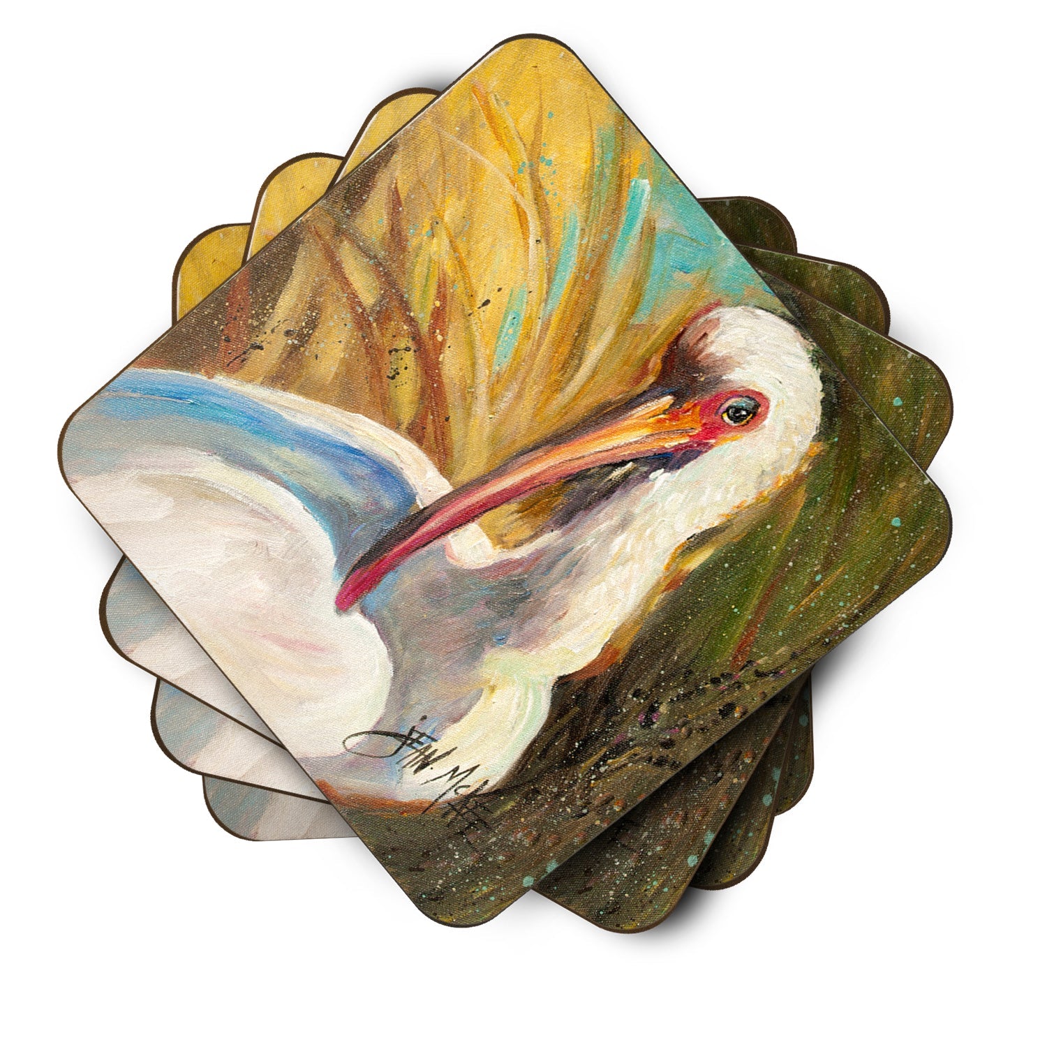 White Ibis Foam Coasters Set of 4 Cup Coasters for Indoor Outdoor, Tabletop Protection, Anti Slip, Mouse pad Material