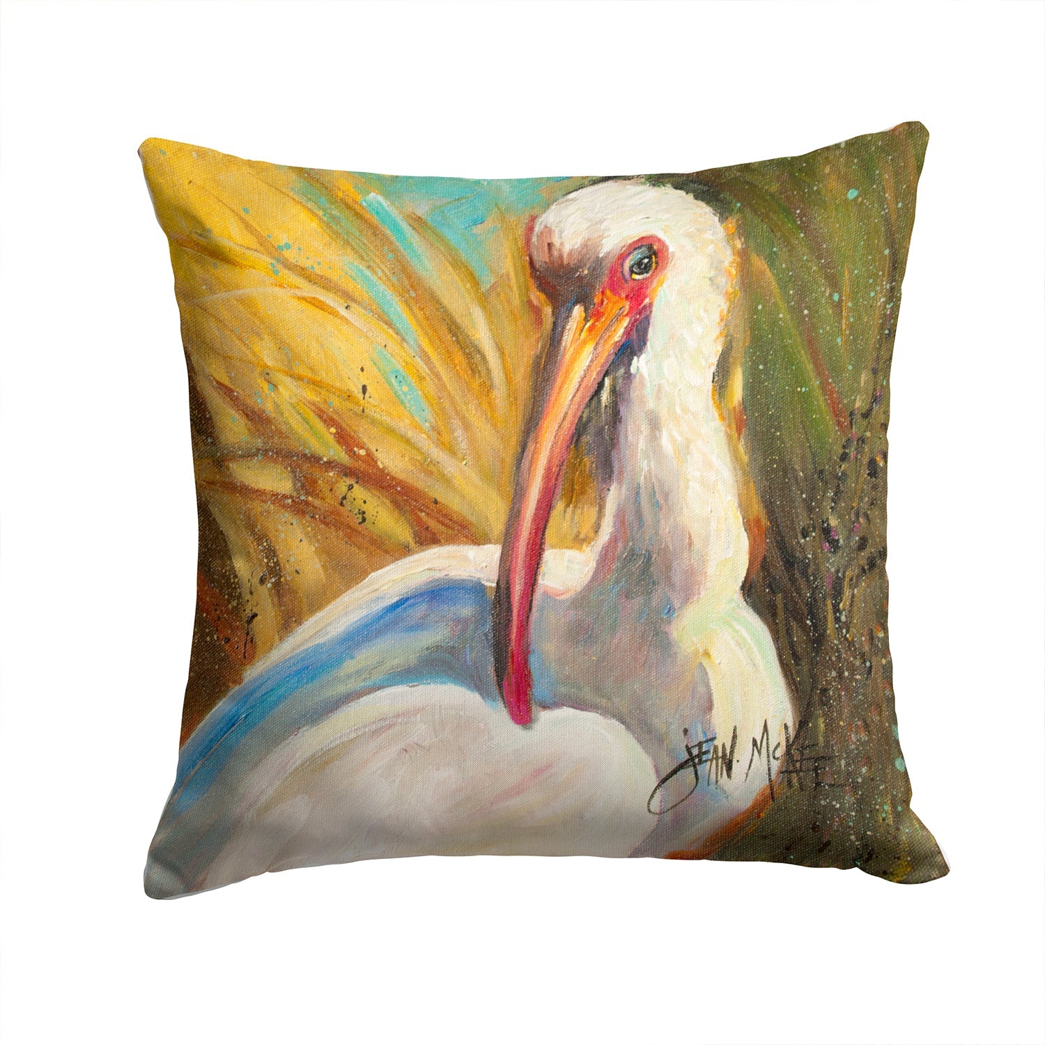 White Ibis Decorative Throw Pillow 14x14 Indoor Outdoor Accent Cushion, Fabric Cover with Insert for Sofa, Bed, Porch & Living Room