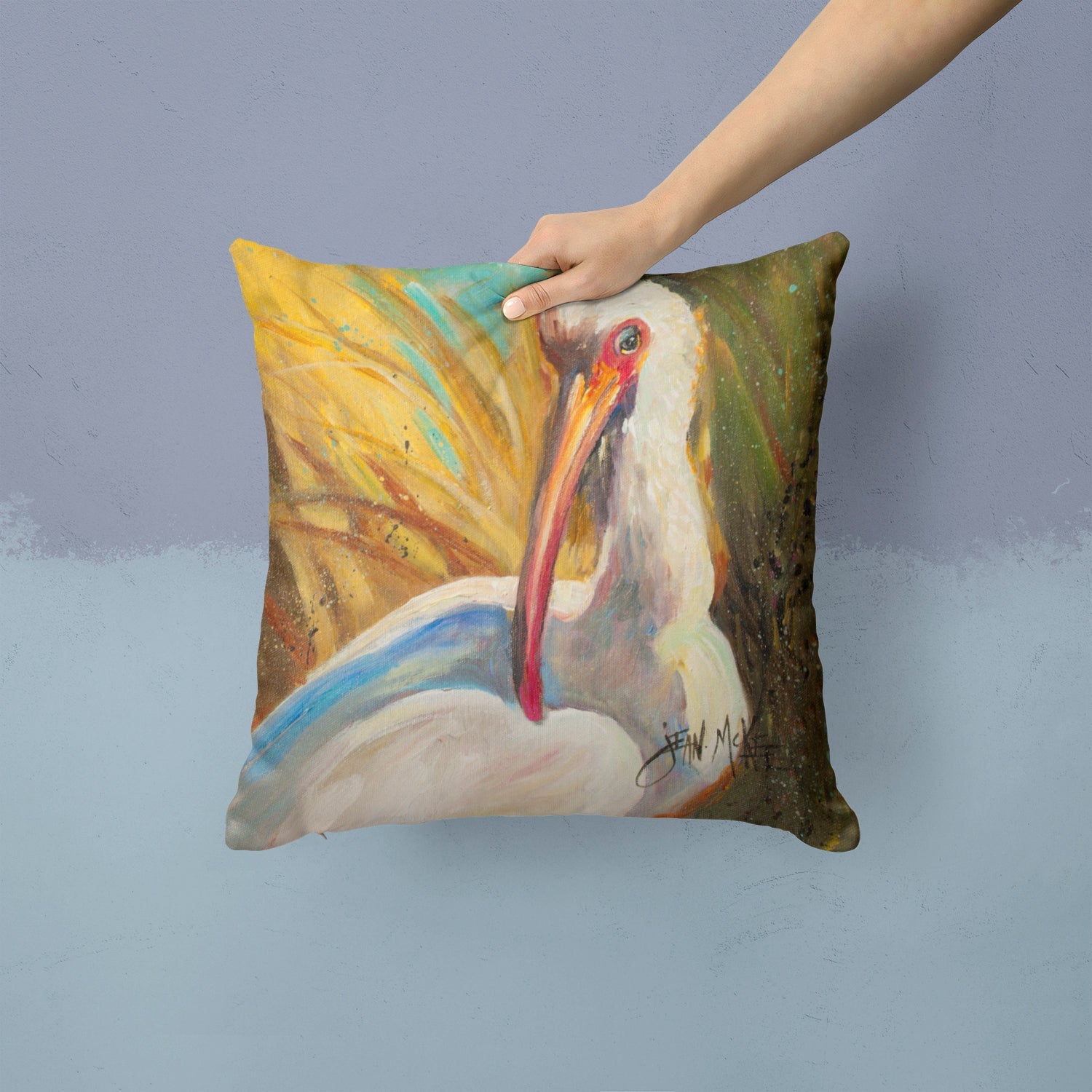 White Ibis Decorative Throw Pillow 14x14 Indoor Outdoor Accent Cushion, Fabric Cover with Insert for Sofa, Bed, Porch & Living Room