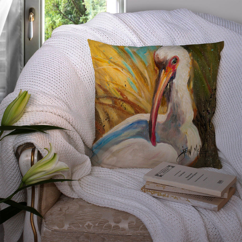 White Ibis Decorative Throw Pillow 14x14 Indoor Outdoor Accent Cushion, Fabric Cover with Insert for Sofa, Bed, Porch & Living Room