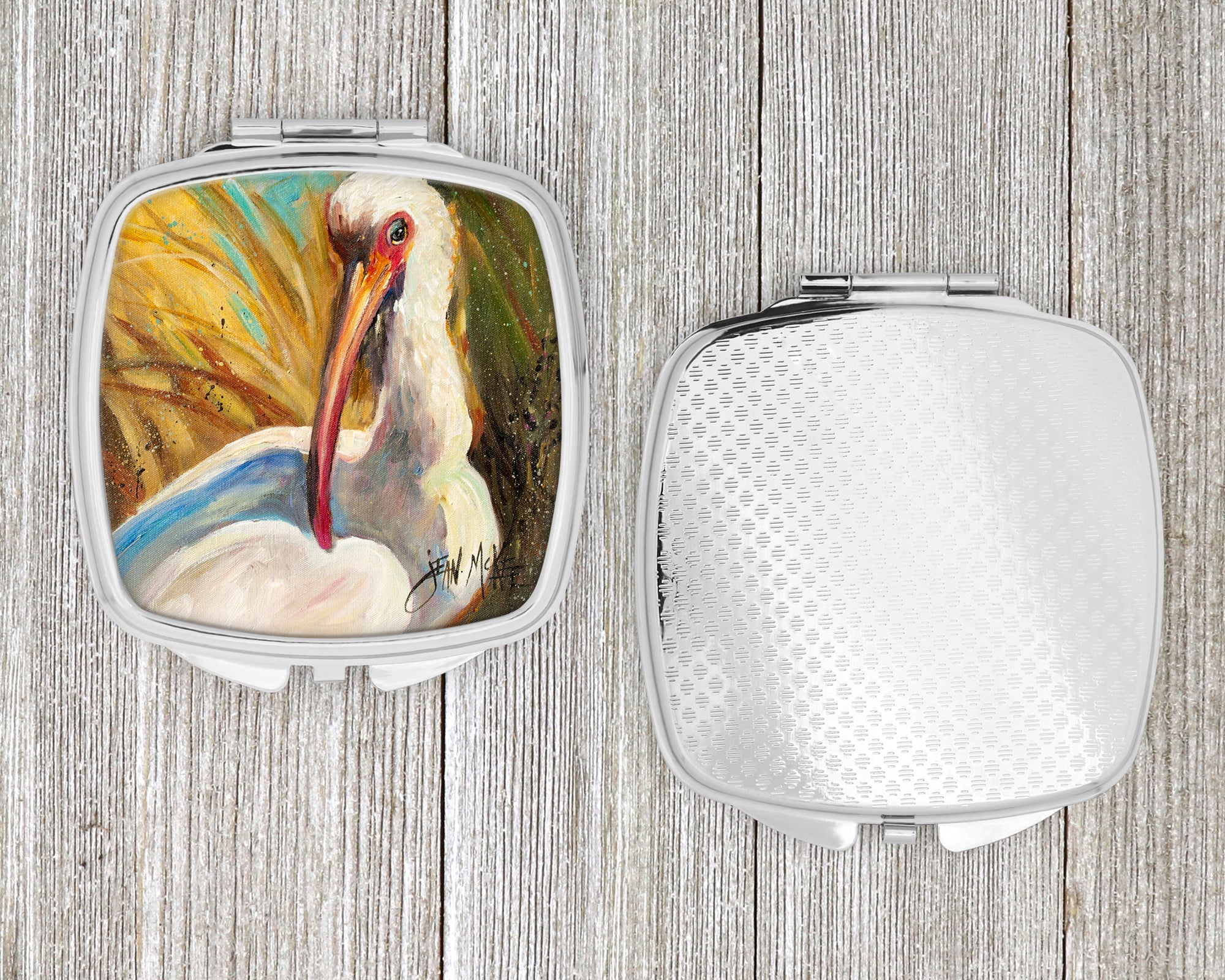 White Ibis Compact Mirror Decorative Travel Makeup Mirror for Women Girls Gifts Pocket Makeup Mirror Folding Handheld