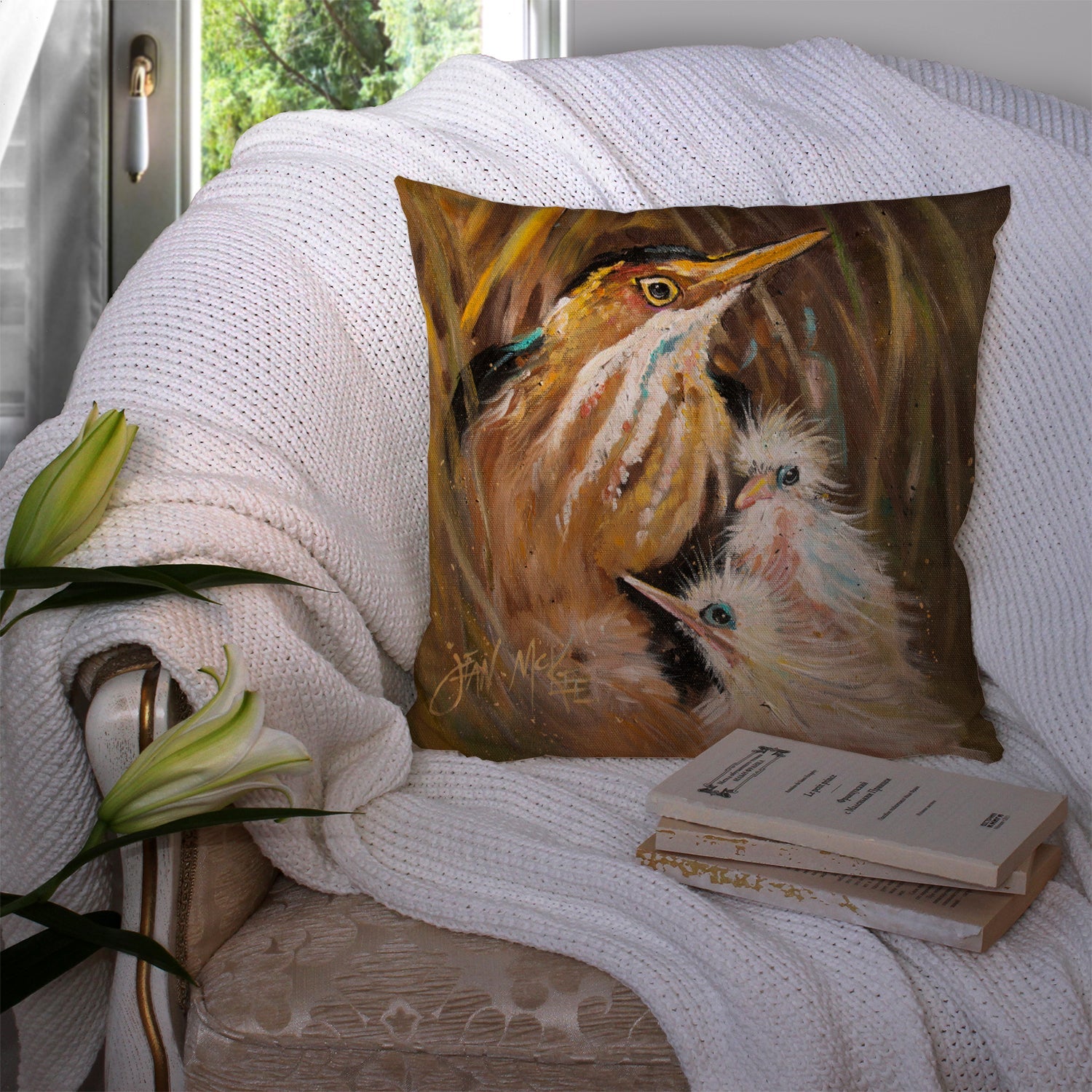 Happy Family Decorative Throw Pillow 14x14 Indoor Outdoor Accent Cushion, Fabric Cover with Insert for Sofa, Bed, Porch & Living Room
