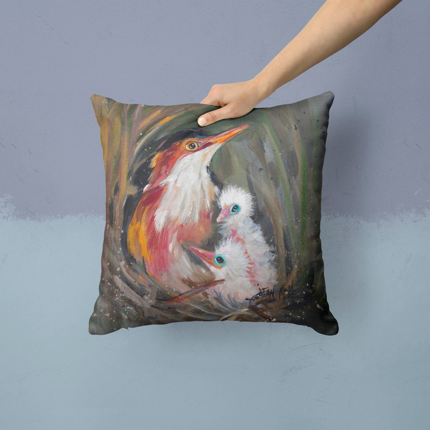 Happy Family Decorative Throw Pillow 14x14 Indoor Outdoor Accent Cushion, Fabric Cover with Insert for Sofa, Bed, Porch & Living Room