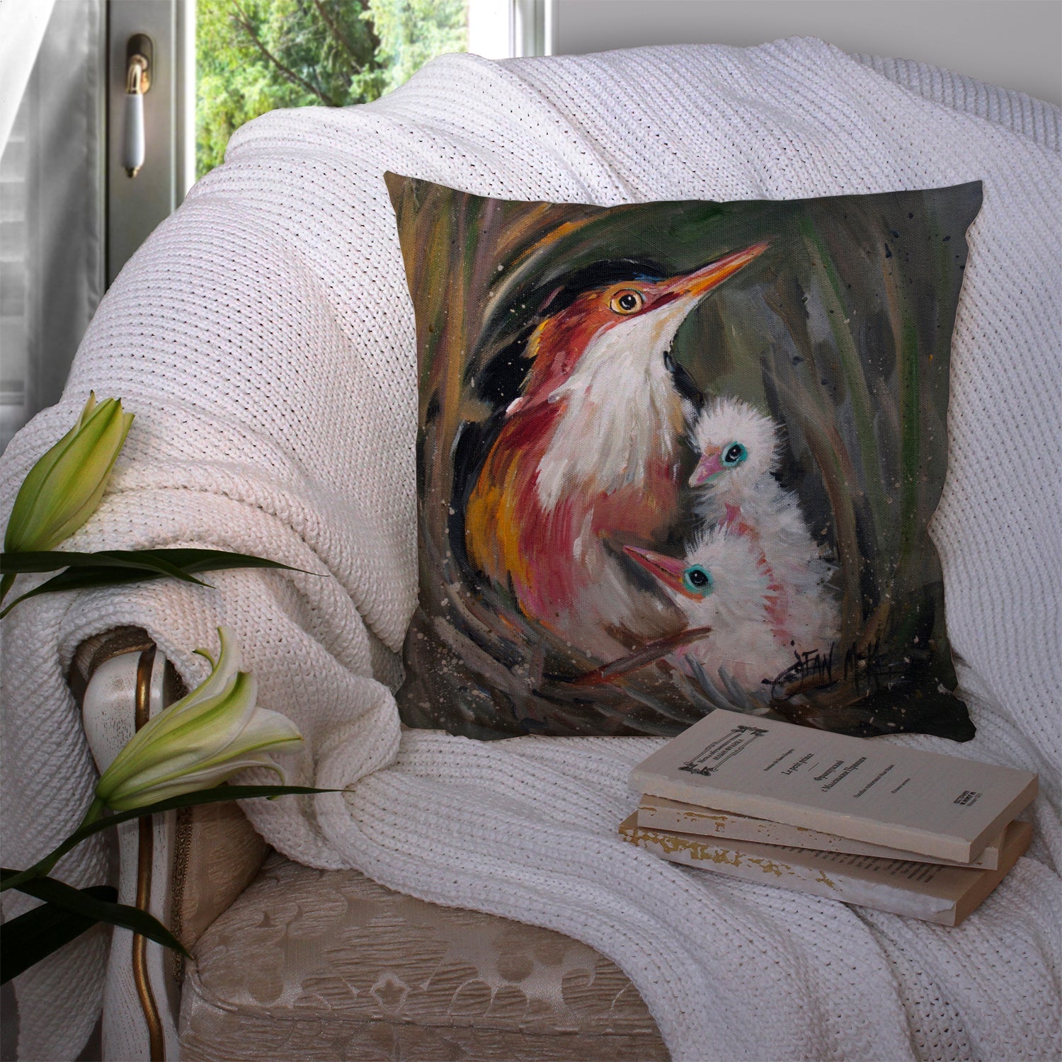 Happy Family Decorative Throw Pillow 14x14 Indoor Outdoor Accent Cushion, Fabric Cover with Insert for Sofa, Bed, Porch & Living Room