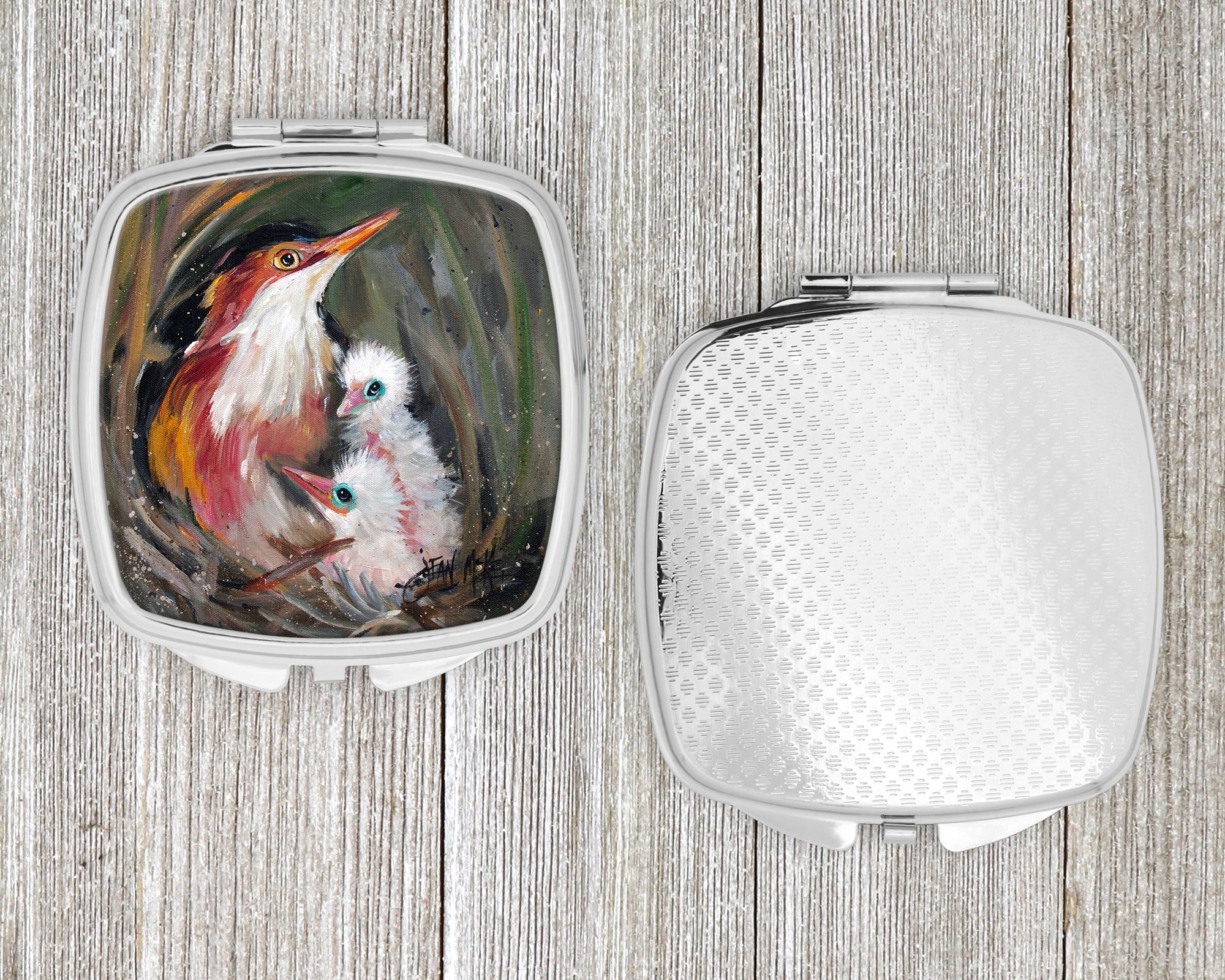 Happy Family Compact Mirror Decorative Travel Makeup Mirror for Women Girls Gifts Pocket Makeup Mirror Folding Handheld