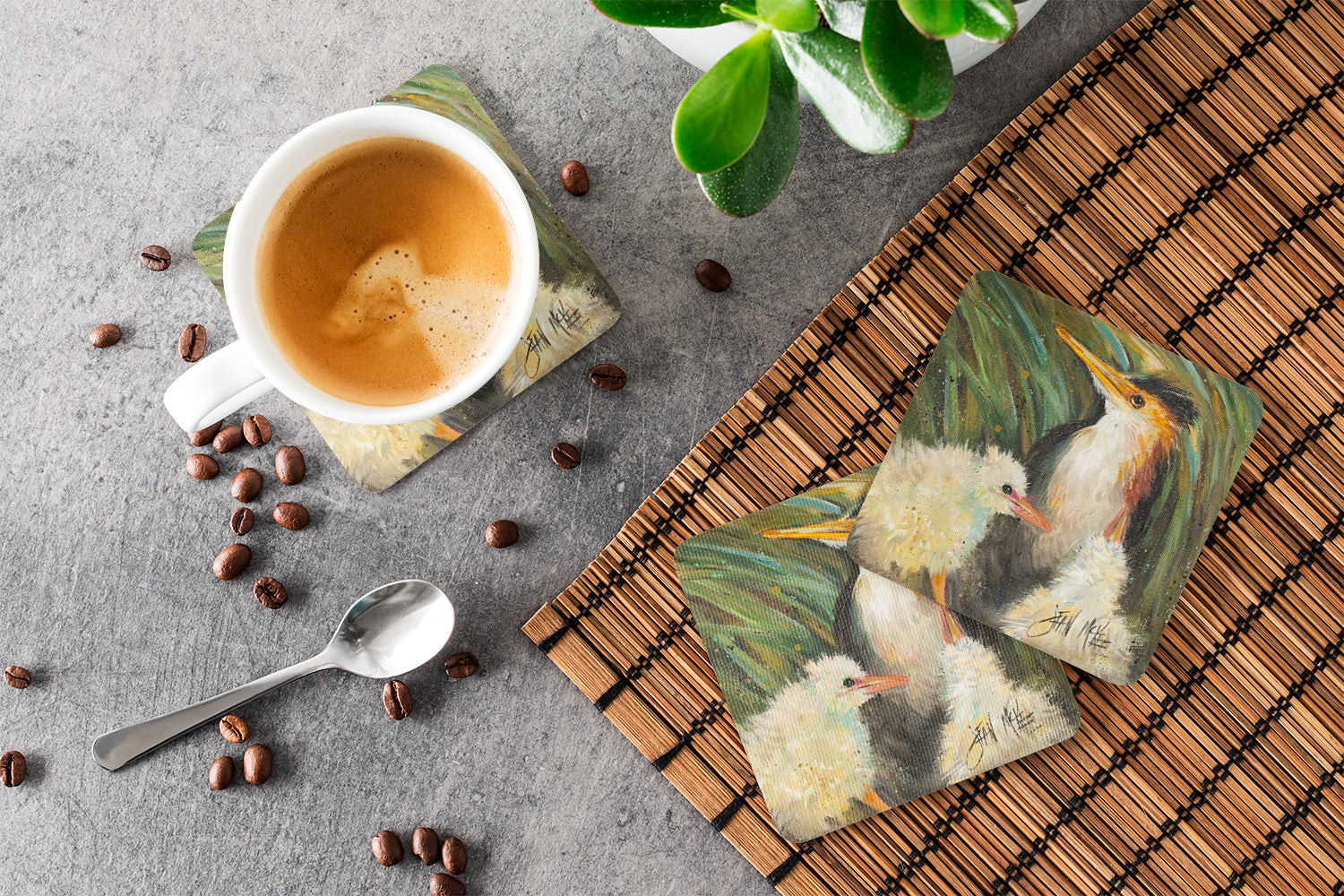 Happy Family Foam Coasters Set of 4 Cup Coasters for Indoor Outdoor, Tabletop Protection, Anti Slip, Mouse pad Material