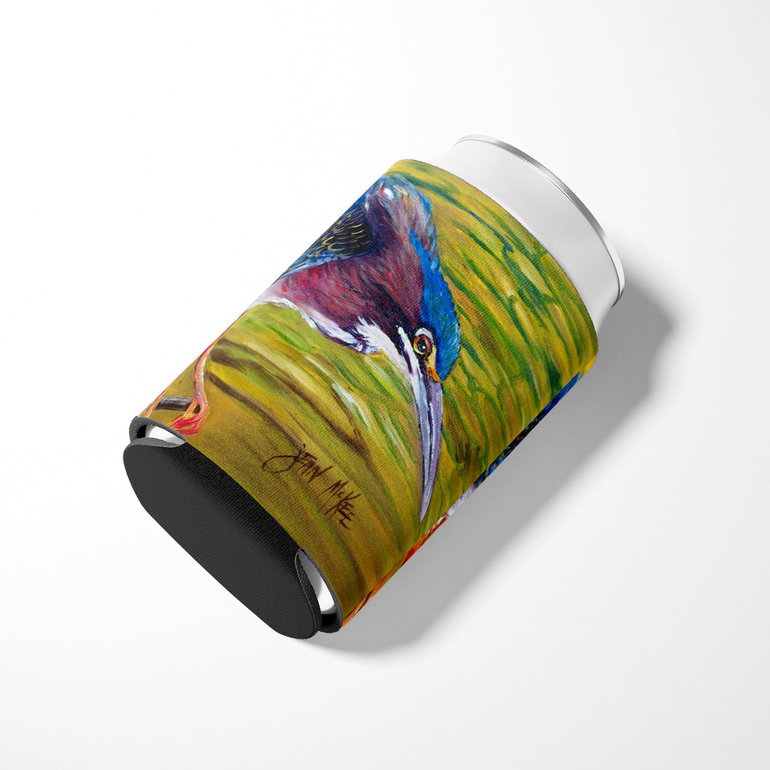 Green Heron Can or Bottle Hugger Cooler Sleeve for Standard 12 oz Cans, Insulated Foam Beer & Soda Can Hugger Reusable