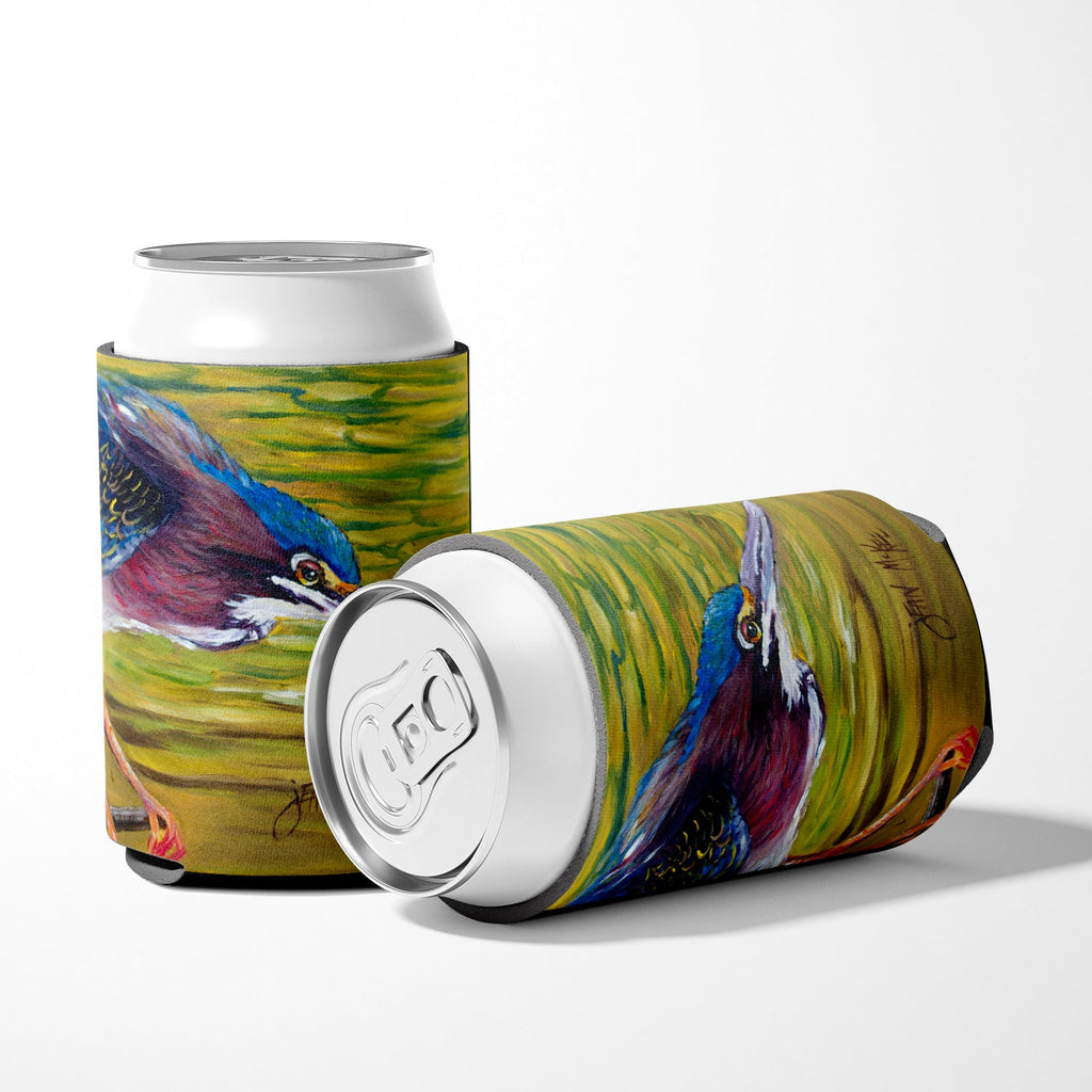 Green Heron Can or Bottle Hugger Cooler Sleeve for Standard 12 oz Cans, Insulated Foam Beer & Soda Can Hugger Reusable