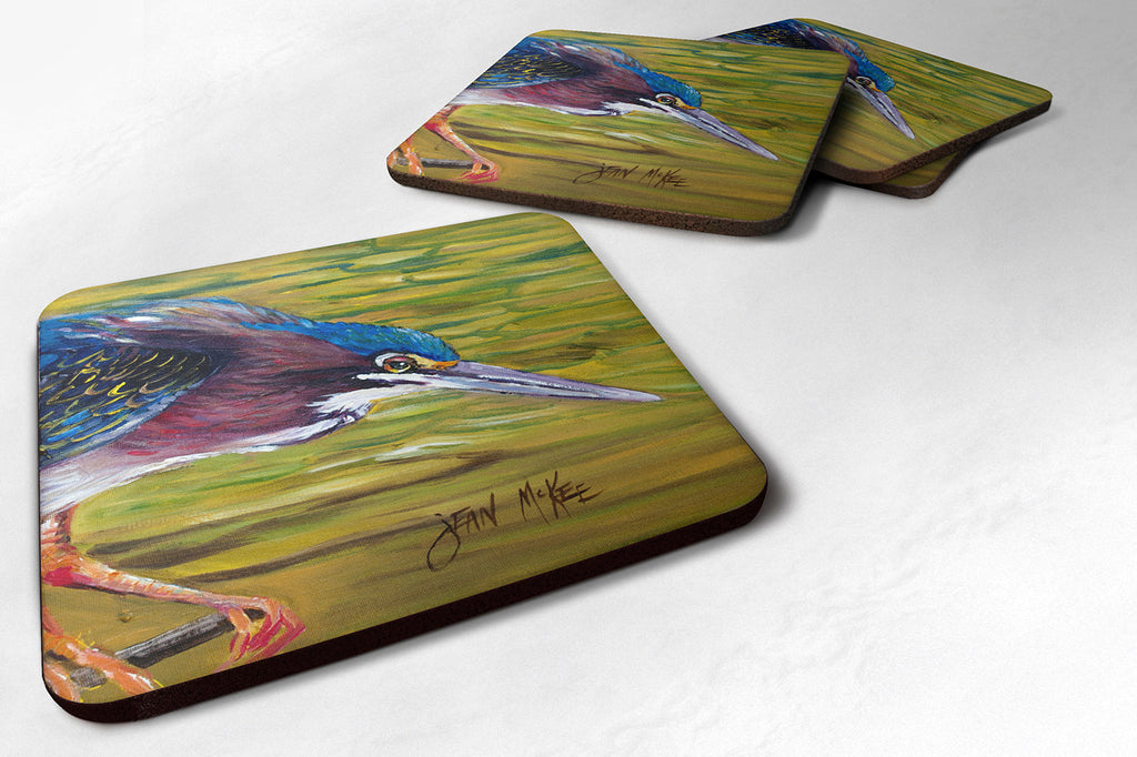 Green Heron Foam Coasters Set of 4 Cup Coasters for Indoor Outdoor, Tabletop Protection, Anti Slip, Mouse pad Material