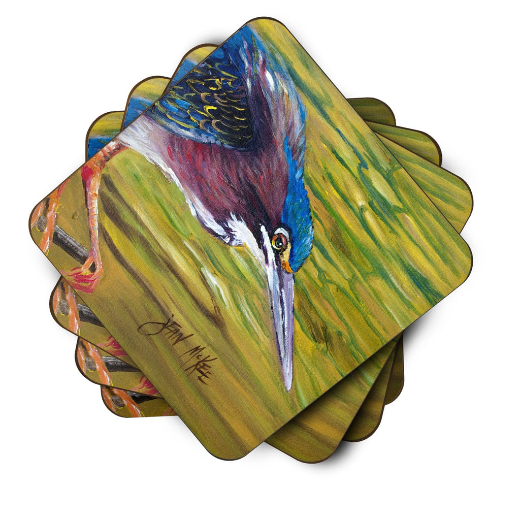 Green Heron Foam Coasters Set of 4 Cup Coasters for Indoor Outdoor, Tabletop Protection, Anti Slip, Mouse pad Material