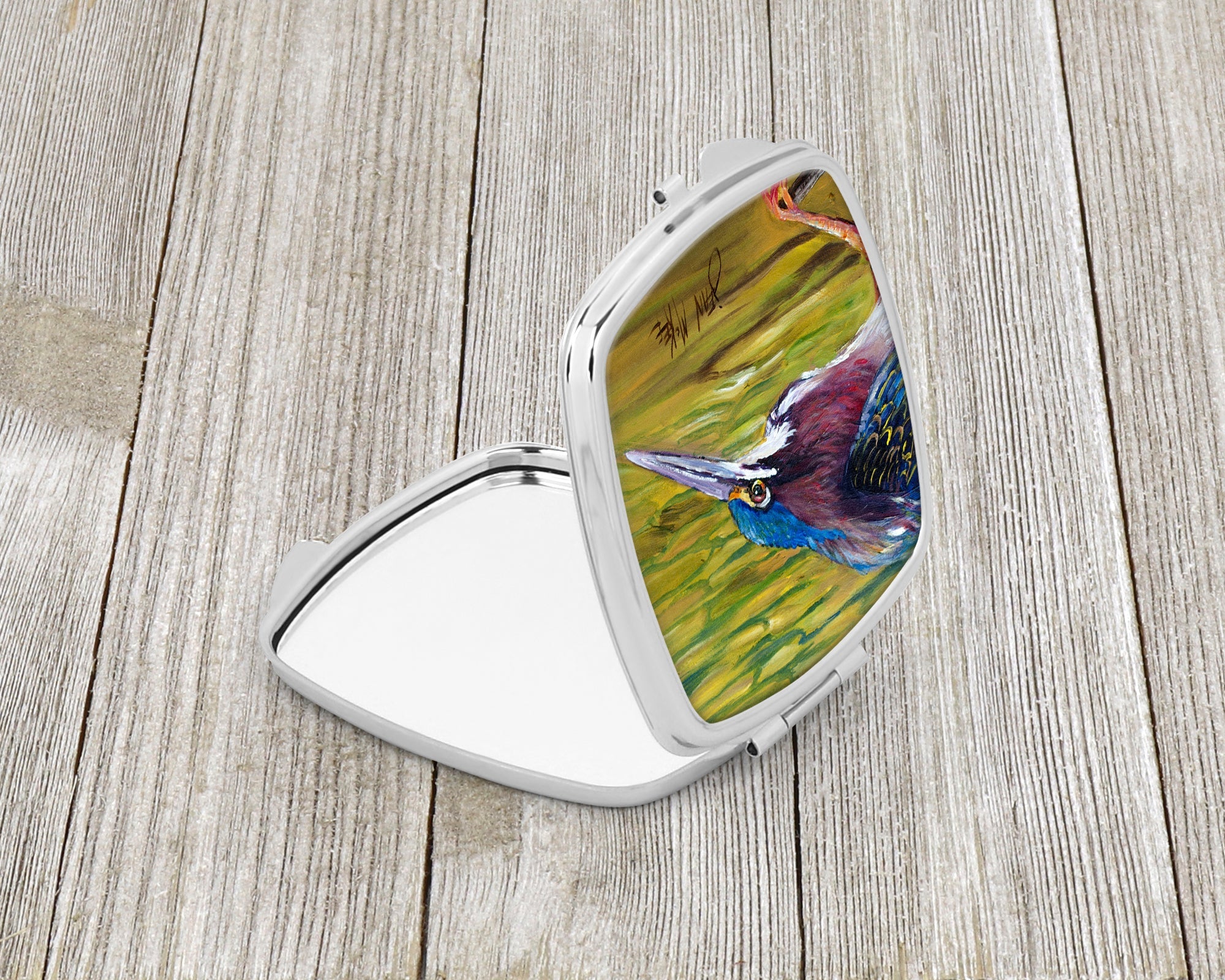 Green Heron Compact Mirror Decorative Travel Makeup Mirror for Women Girls Gifts Pocket Makeup Mirror Folding Handheld