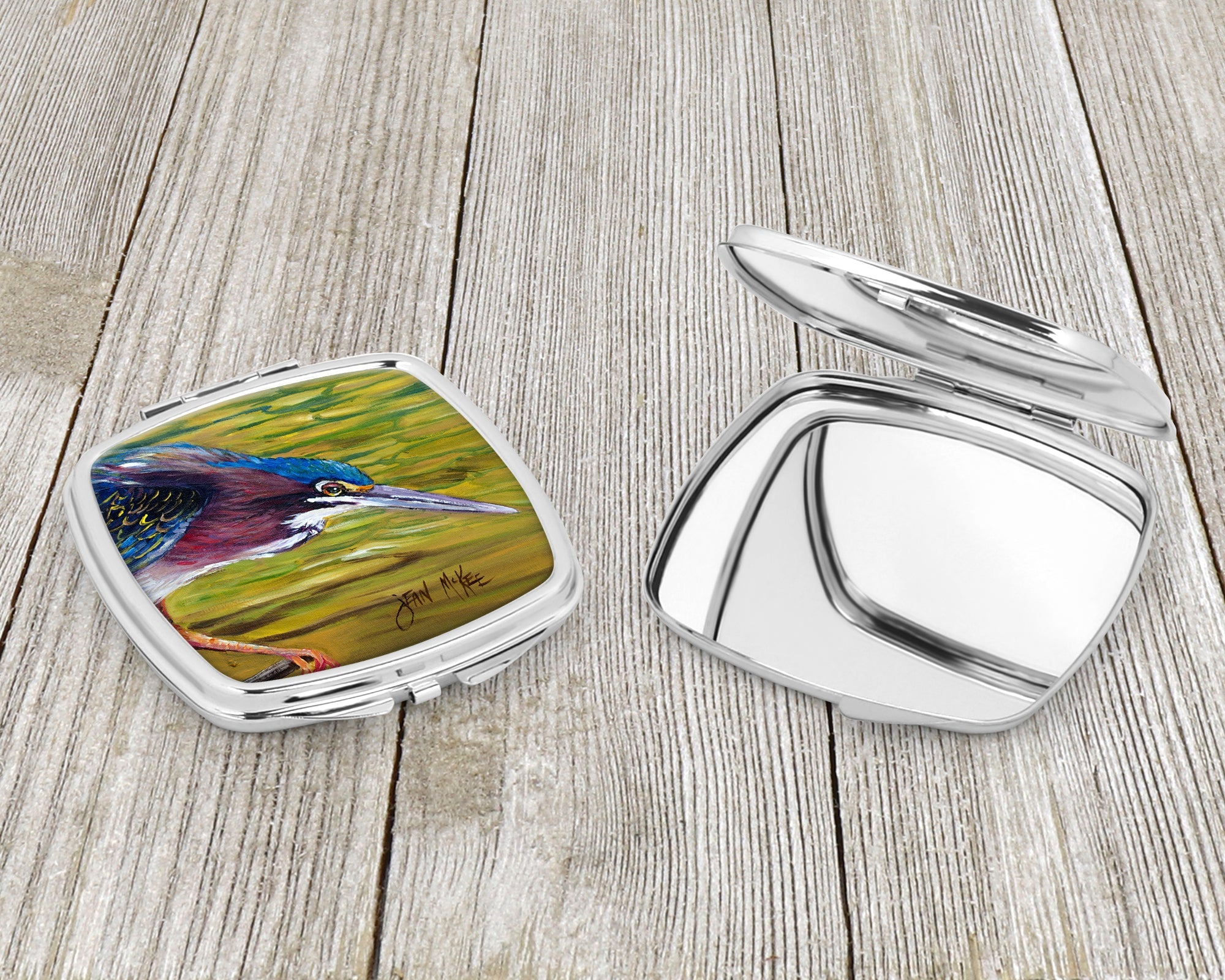 Green Heron Compact Mirror Decorative Travel Makeup Mirror for Women Girls Gifts Pocket Makeup Mirror Folding Handheld