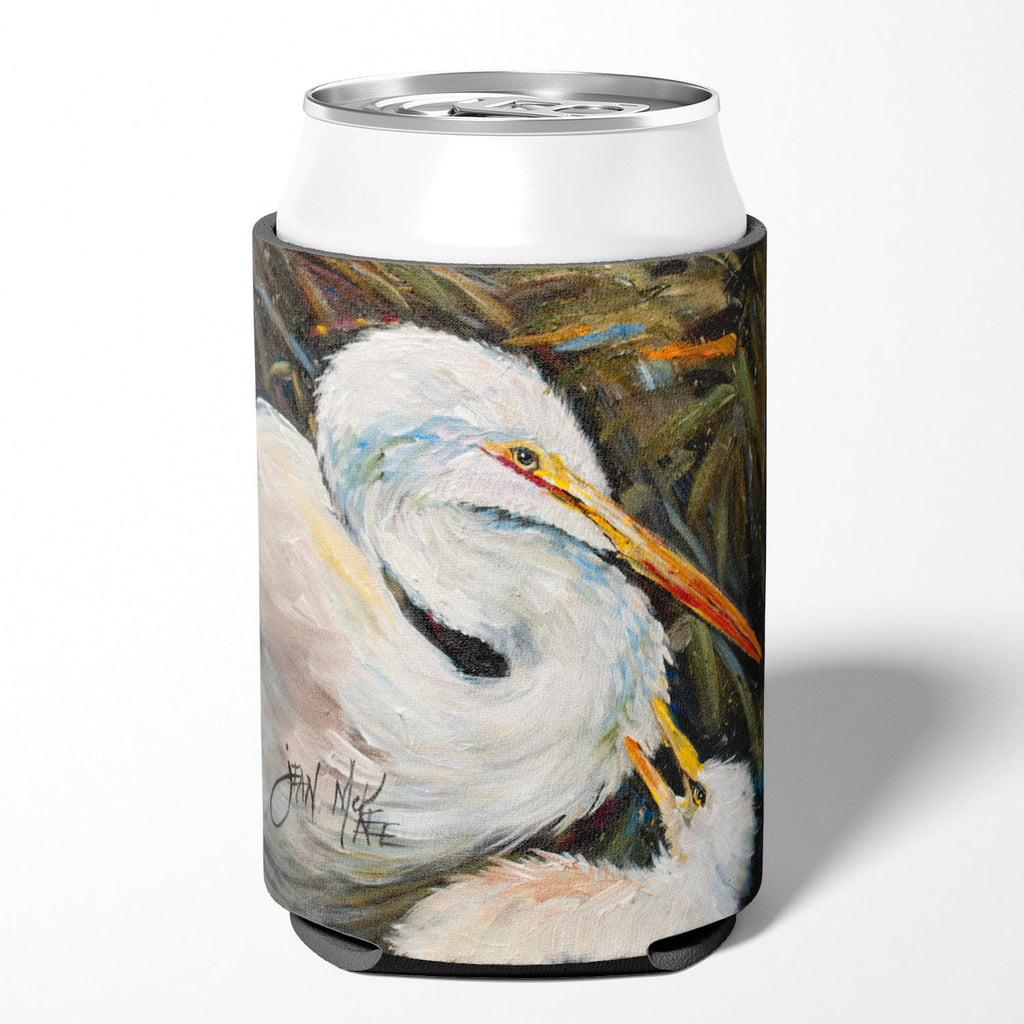White Egret Can or Bottle Hugger Cooler Sleeve for Standard 12 oz Cans, Insulated Foam Beer & Soda Can Hugger Reusable