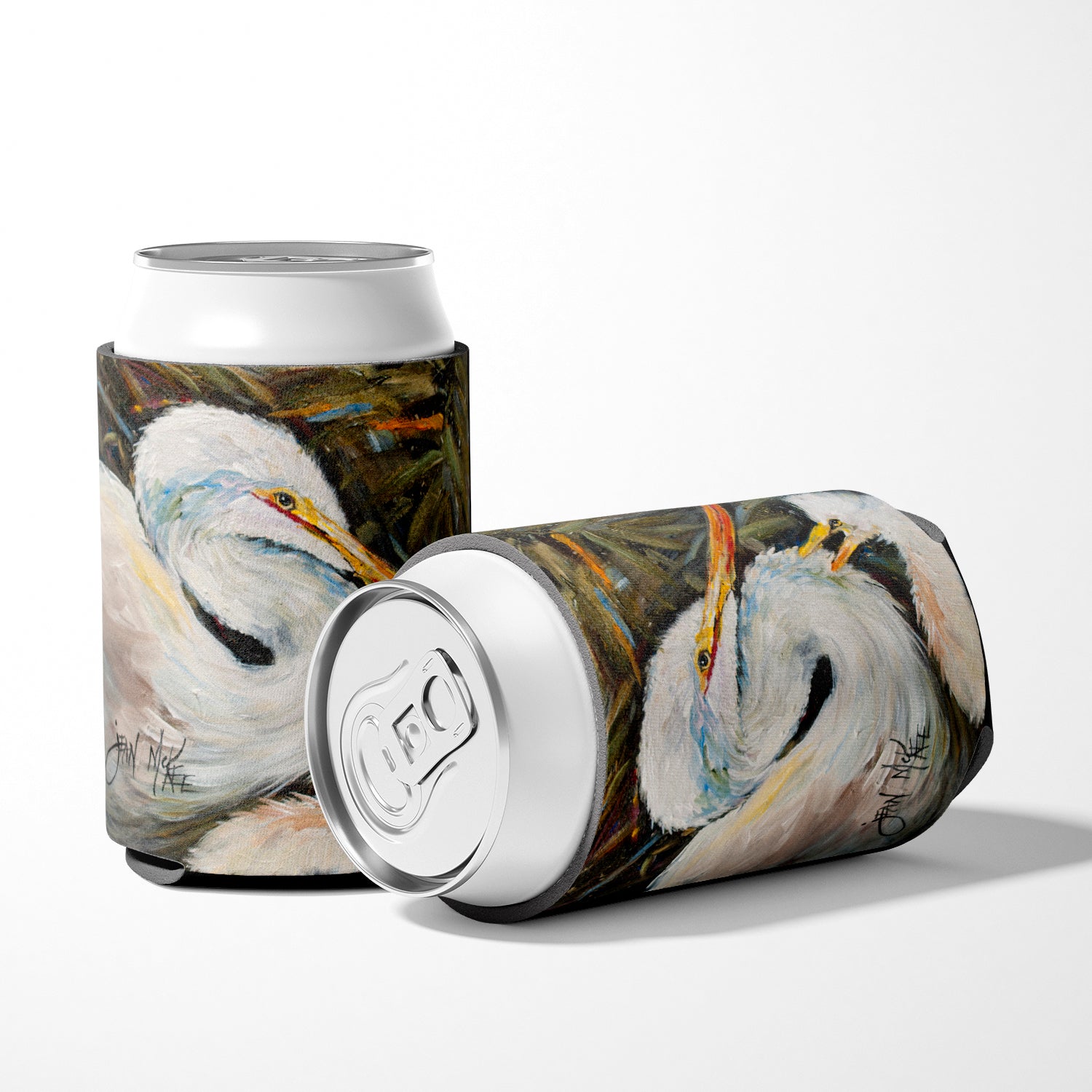 White Egret Can or Bottle Hugger Cooler Sleeve for Standard 12 oz Cans, Insulated Foam Beer & Soda Can Hugger Reusable