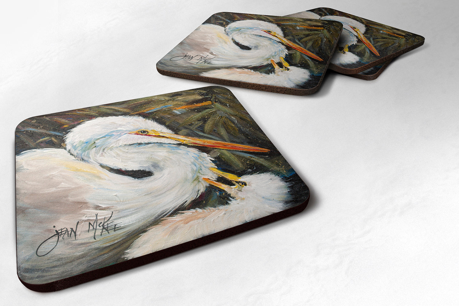 White Egret Foam Coasters Set of 4 Cup Coasters for Indoor Outdoor, Tabletop Protection, Anti Slip, Mouse pad Material