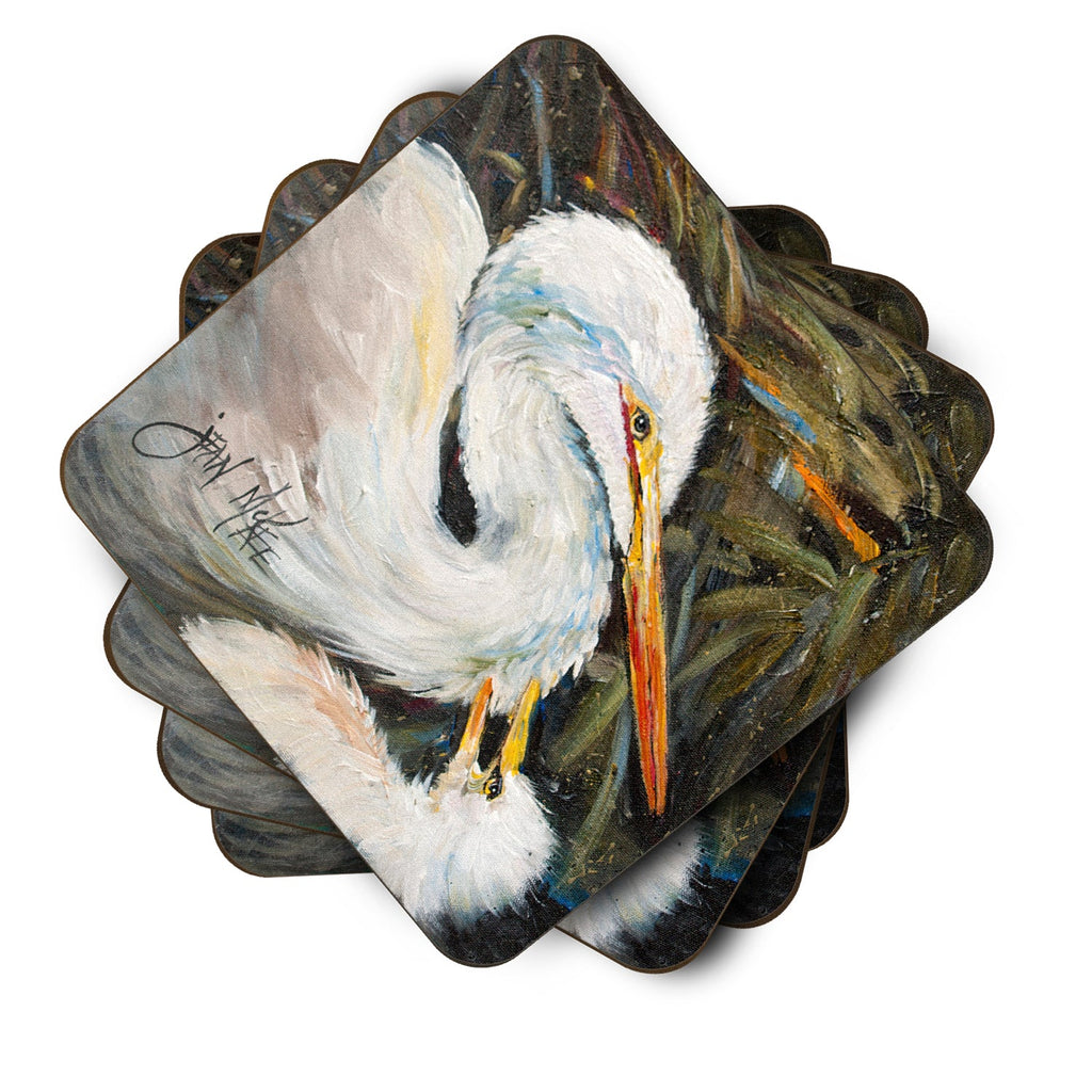 White Egret Foam Coasters Set of 4 Cup Coasters for Indoor Outdoor, Tabletop Protection, Anti Slip, Mouse pad Material