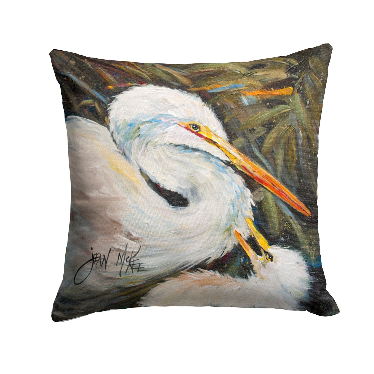 White Egret Decorative Throw Pillow 14x14 Indoor Outdoor Accent Cushion, Fabric Cover with Insert for Sofa, Bed, Porch & Living Room