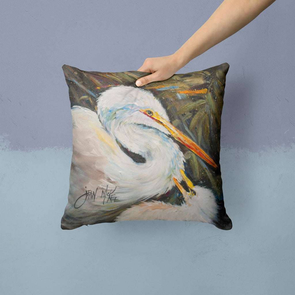 White Egret Decorative Throw Pillow 14x14 Indoor Outdoor Accent Cushion, Fabric Cover with Insert for Sofa, Bed, Porch & Living Room