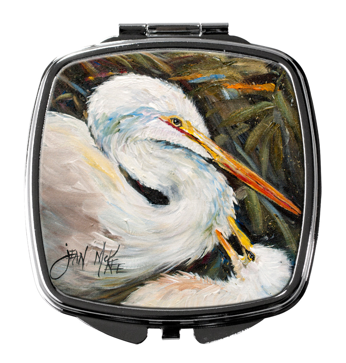 White Egret Compact Mirror Decorative Travel Makeup Mirror for Women Girls Gifts Pocket Makeup Mirror Folding Handheld
