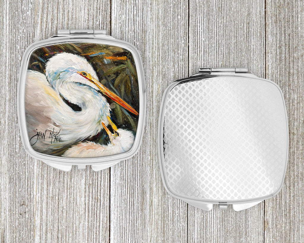 White Egret Compact Mirror Decorative Travel Makeup Mirror for Women Girls Gifts Pocket Makeup Mirror Folding Handheld