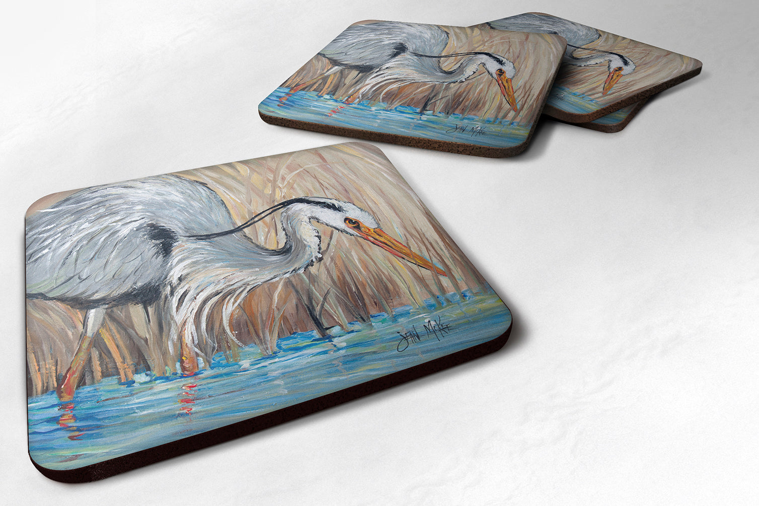 Blue Heron Foam Coasters Set of 4 Cup Coasters for Indoor Outdoor, Tabletop Protection, Anti Slip, Mouse pad Material