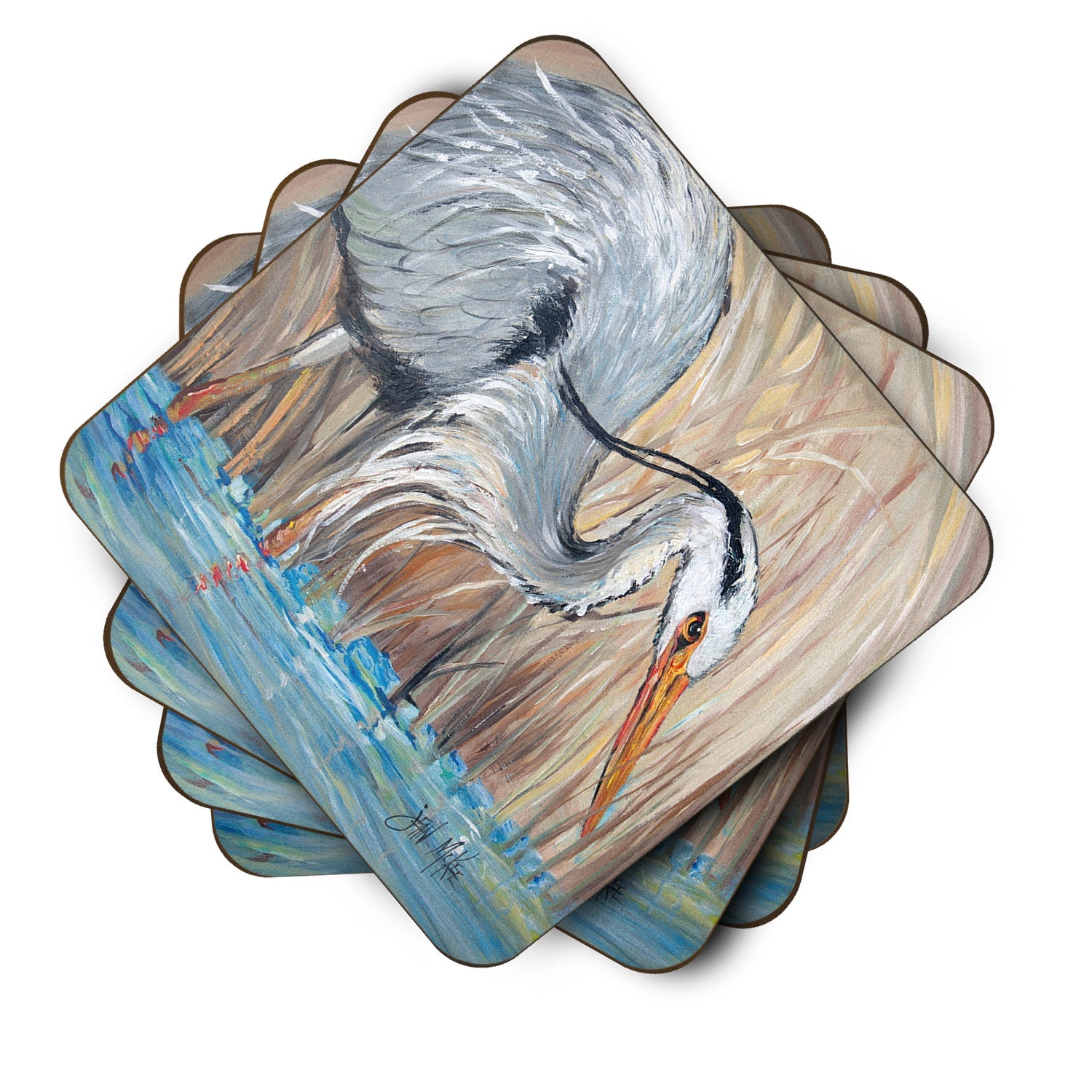 Blue Heron Foam Coasters Set of 4 Cup Coasters for Indoor Outdoor, Tabletop Protection, Anti Slip, Mouse pad Material