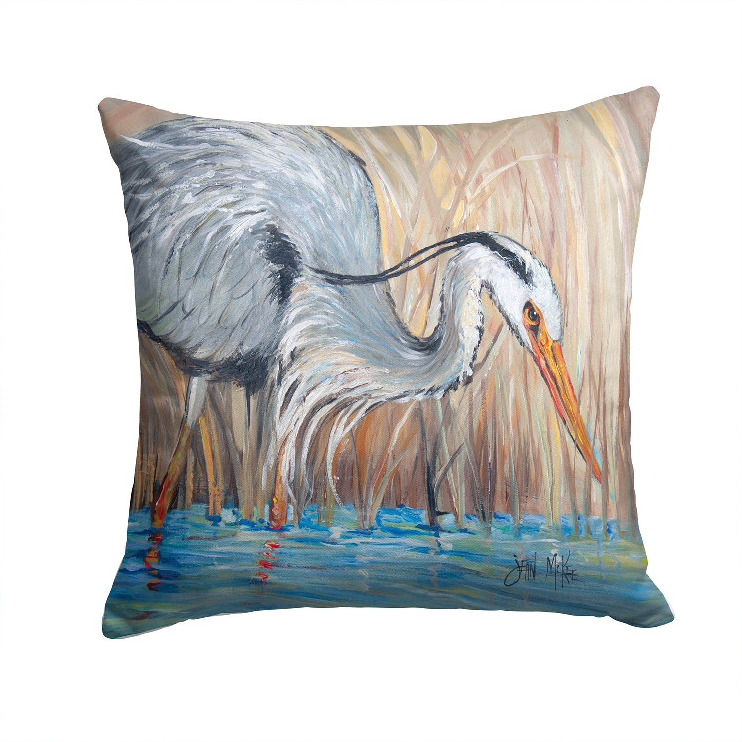 Blue Heron Decorative Throw Pillow 14x14 Indoor Outdoor Accent Cushion, Fabric Cover with Insert for Sofa, Bed, Porch & Living Room