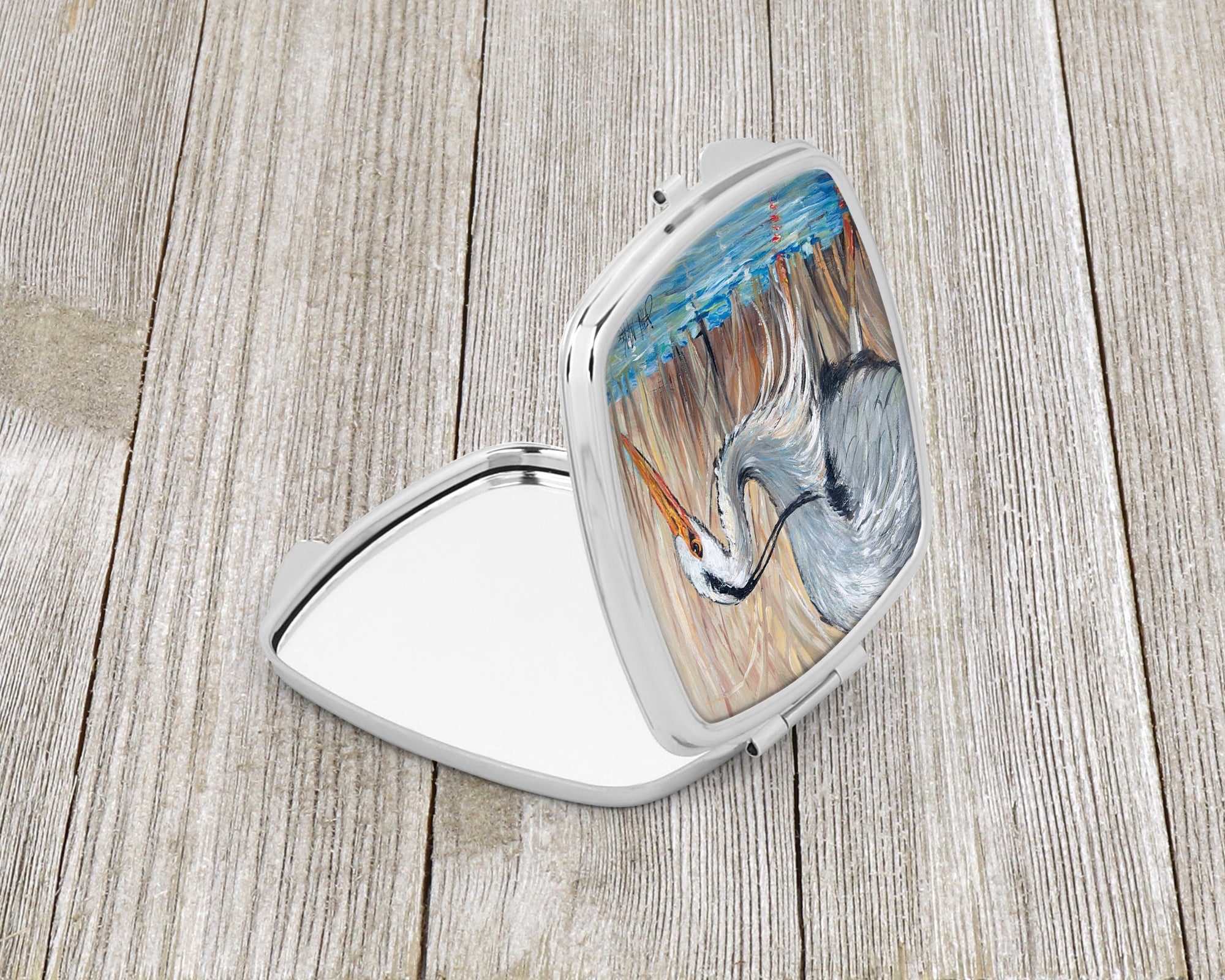 Blue Heron Compact Mirror Decorative Travel Makeup Mirror for Women Girls Gifts Pocket Makeup Mirror Folding Handheld