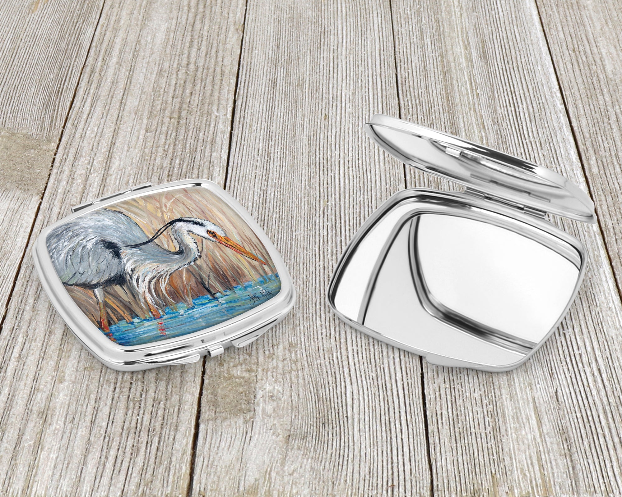 Blue Heron Compact Mirror Decorative Travel Makeup Mirror for Women Girls Gifts Pocket Makeup Mirror Folding Handheld