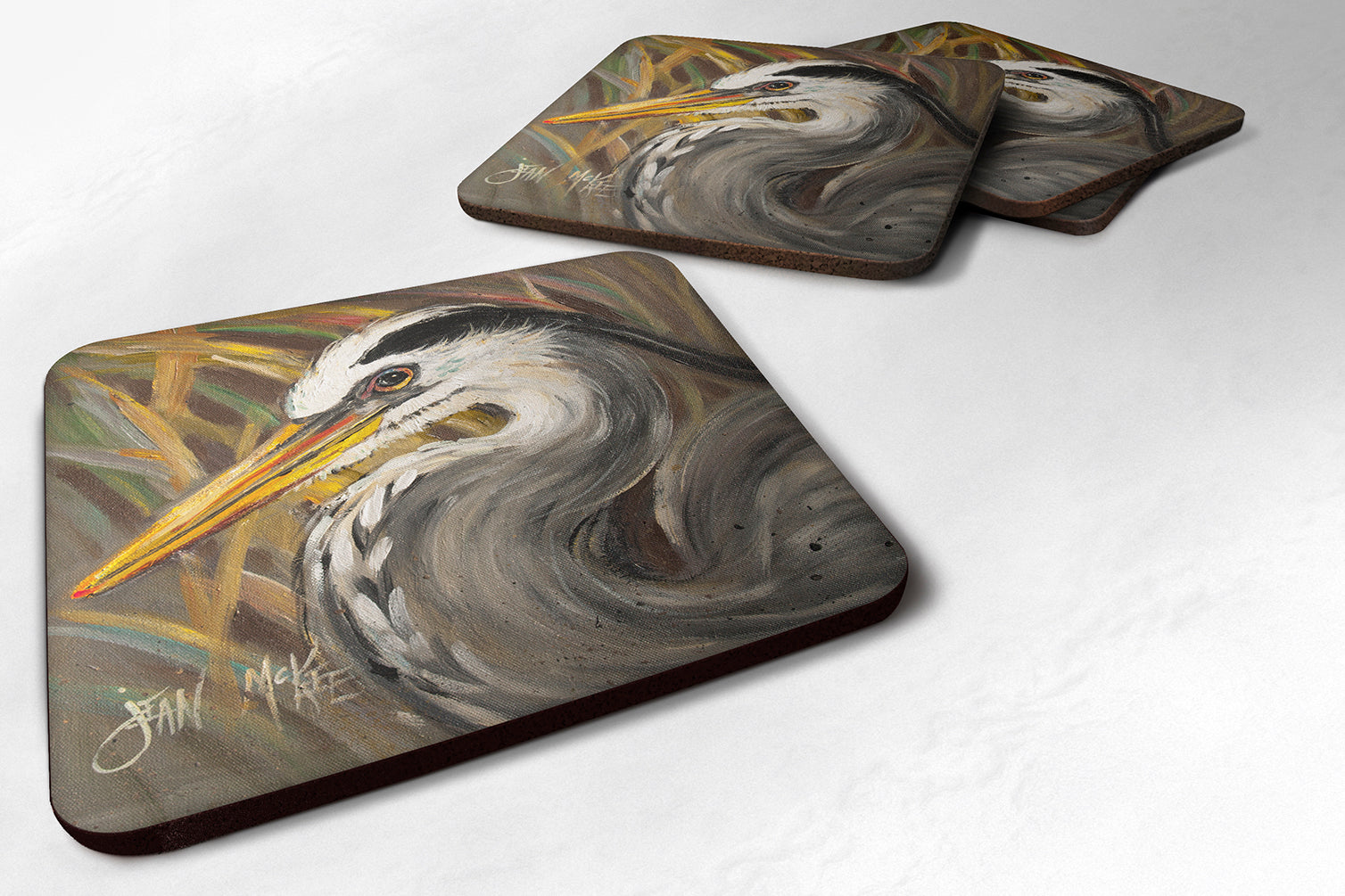 Blue Heron Foam Coasters Set of 4 Cup Coasters for Indoor Outdoor, Tabletop Protection, Anti Slip, Mouse pad Material