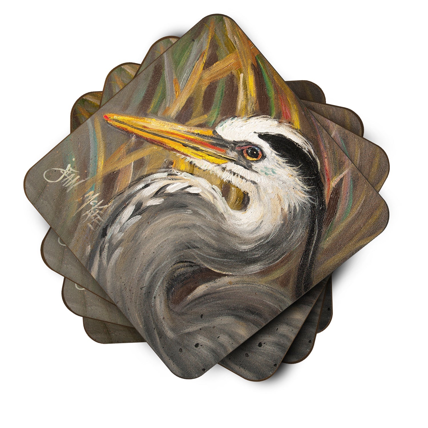 Blue Heron Foam Coasters Set of 4 Cup Coasters for Indoor Outdoor, Tabletop Protection, Anti Slip, Mouse pad Material