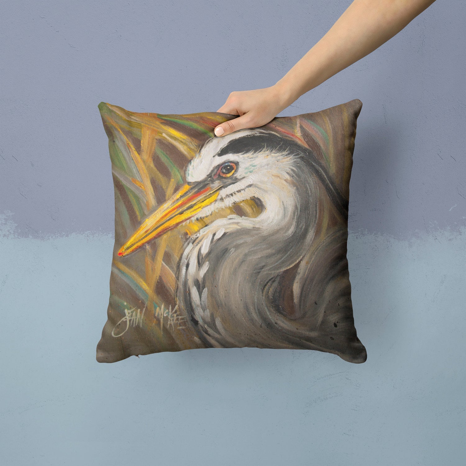 Blue Heron Decorative Throw Pillow 14x14 Indoor Outdoor Accent Cushion, Fabric Cover with Insert for Sofa, Bed, Porch & Living Room