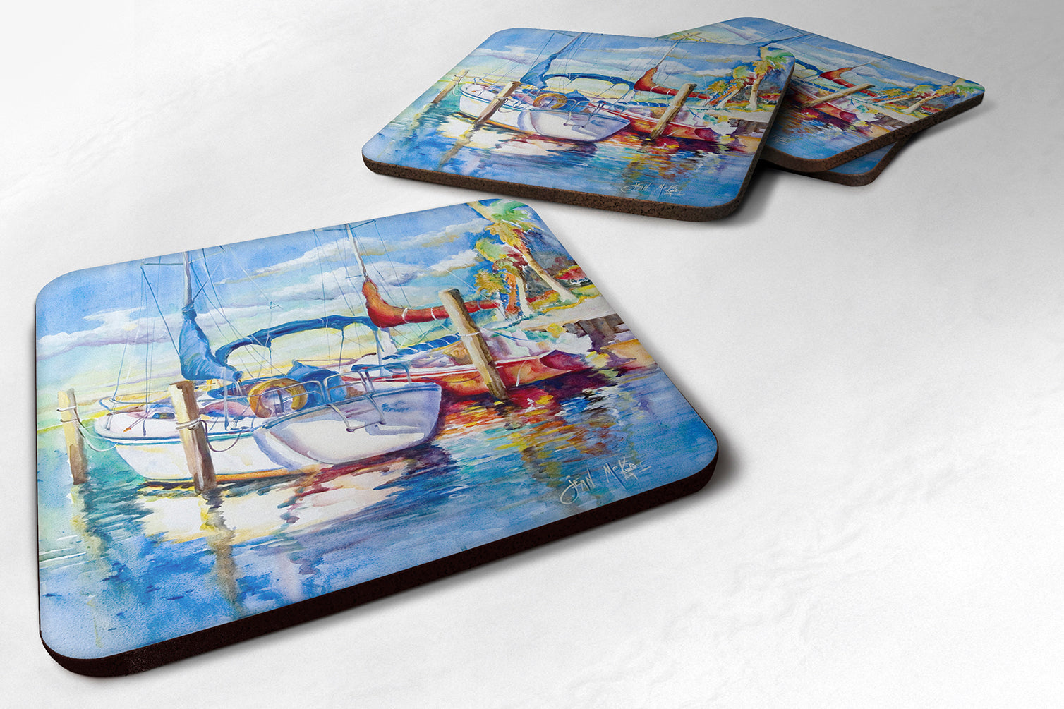 Towering Q Sailboats Foam Coasters Set of 4 Cup Coasters for Indoor Outdoor, Tabletop Protection, Anti Slip, Mouse pad Material