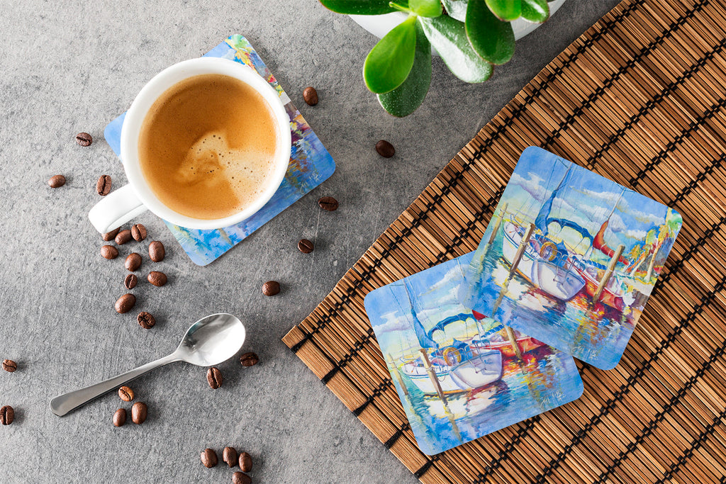 Towering Q Sailboats Foam Coasters Set of 4 Cup Coasters for Indoor Outdoor, Tabletop Protection, Anti Slip, Mouse pad Material