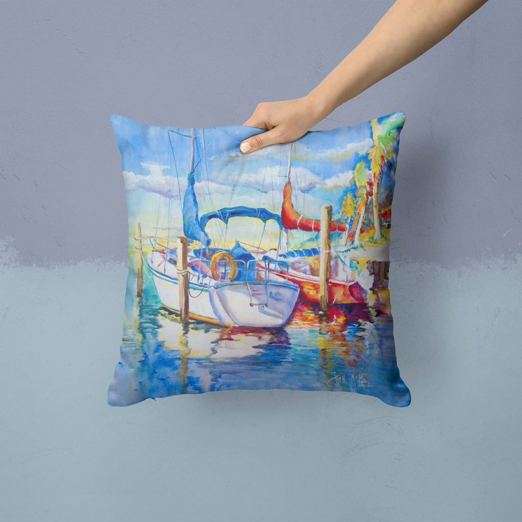 Towering Q Sailboats Decorative Throw Pillow 14x14 Indoor Outdoor Accent Cushion, Fabric Cover with Insert for Sofa, Bed, Porch & Living Room