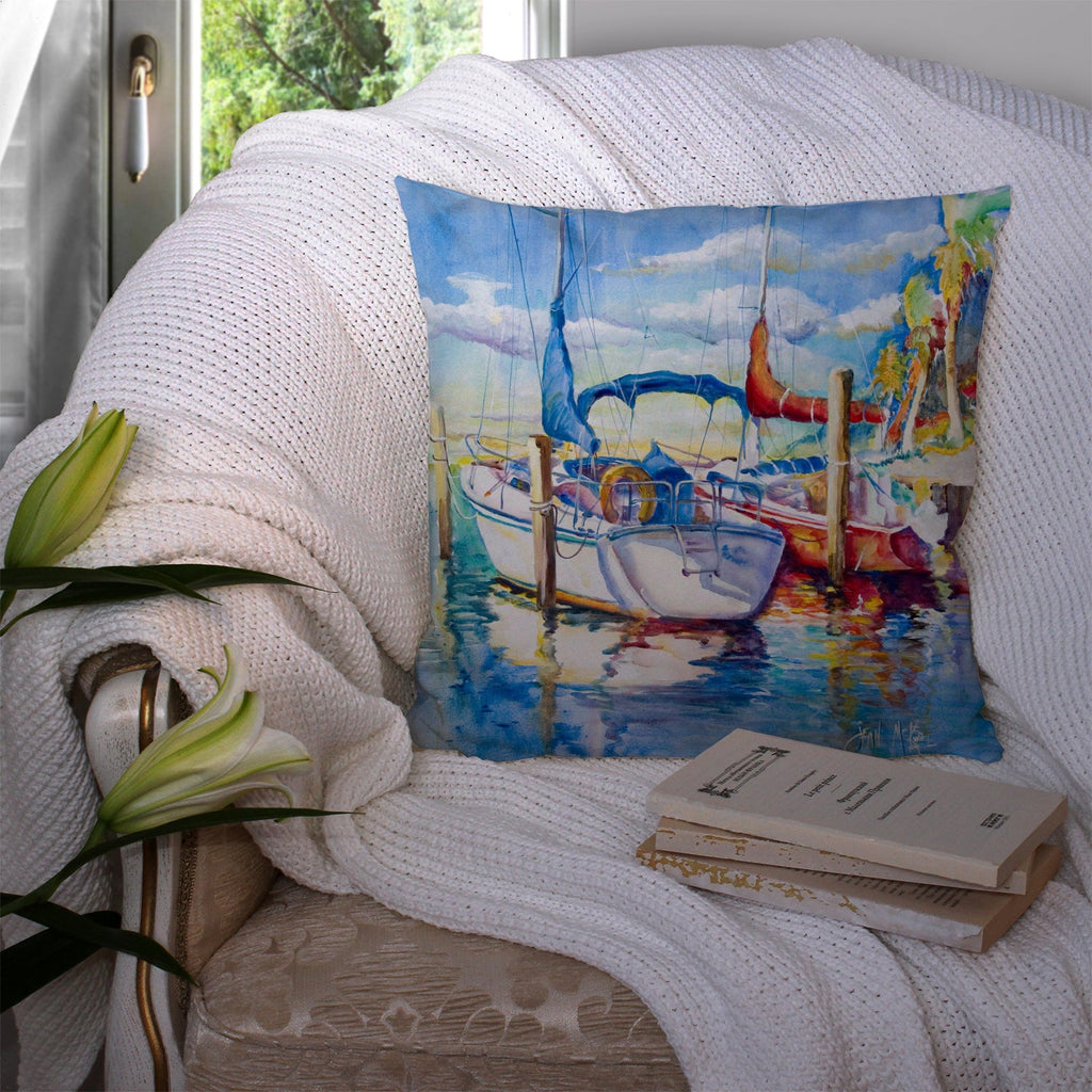 Towering Q Sailboats Decorative Throw Pillow 14x14 Indoor Outdoor Accent Cushion, Fabric Cover with Insert for Sofa, Bed, Porch & Living Room