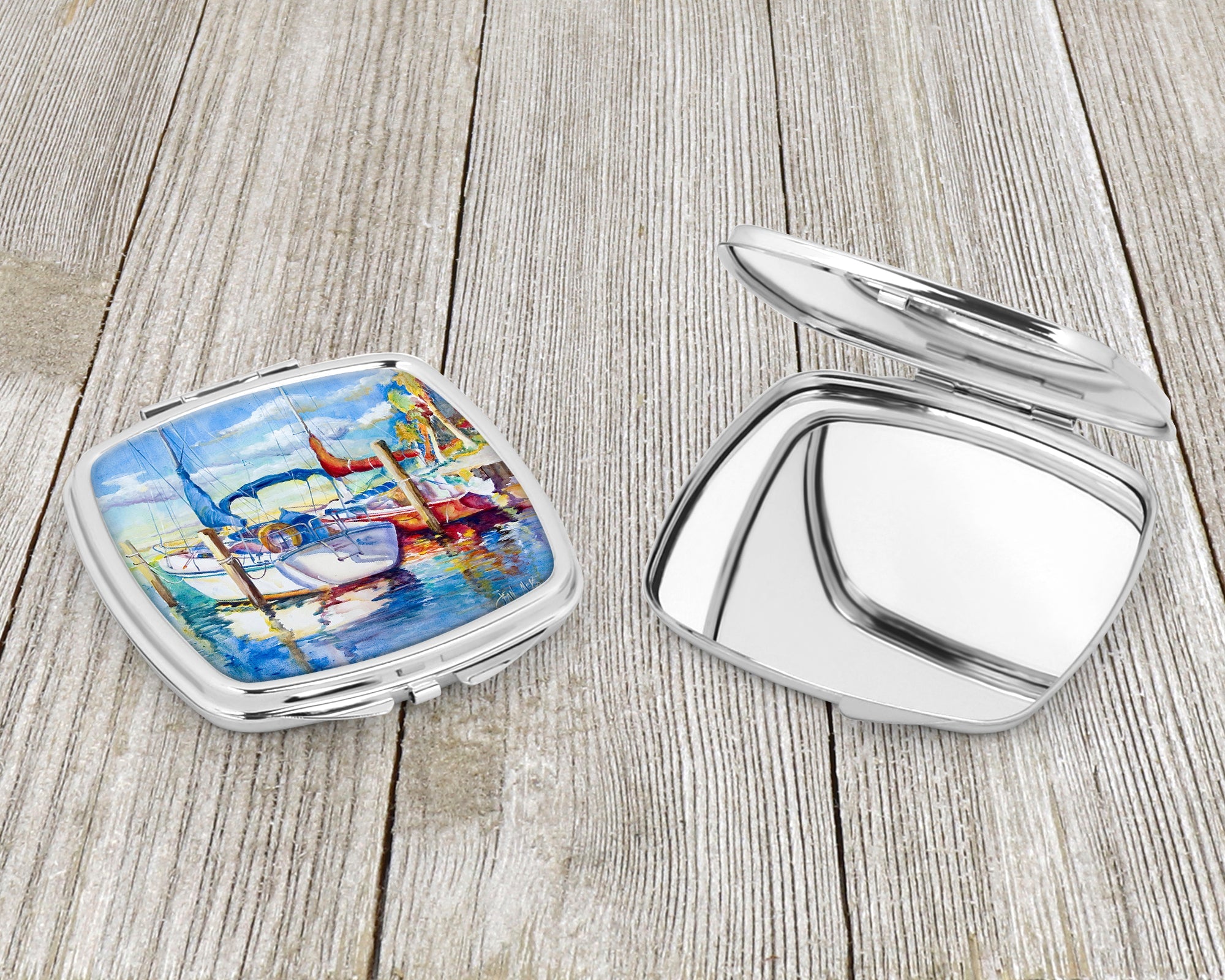 Towering Q Sailboats Compact Mirror Decorative Travel Makeup Mirror for Women Girls Gifts Pocket Makeup Mirror Folding Handheld