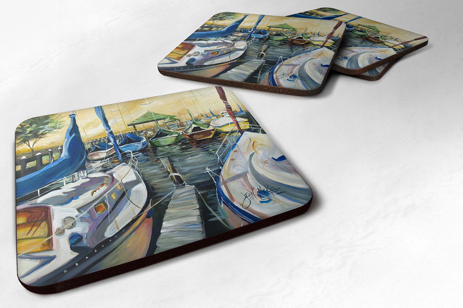 Seven Boats Sailboats Foam Coasters Set of 4 Cup Coasters for Indoor Outdoor, Tabletop Protection, Anti Slip, Mouse pad Material