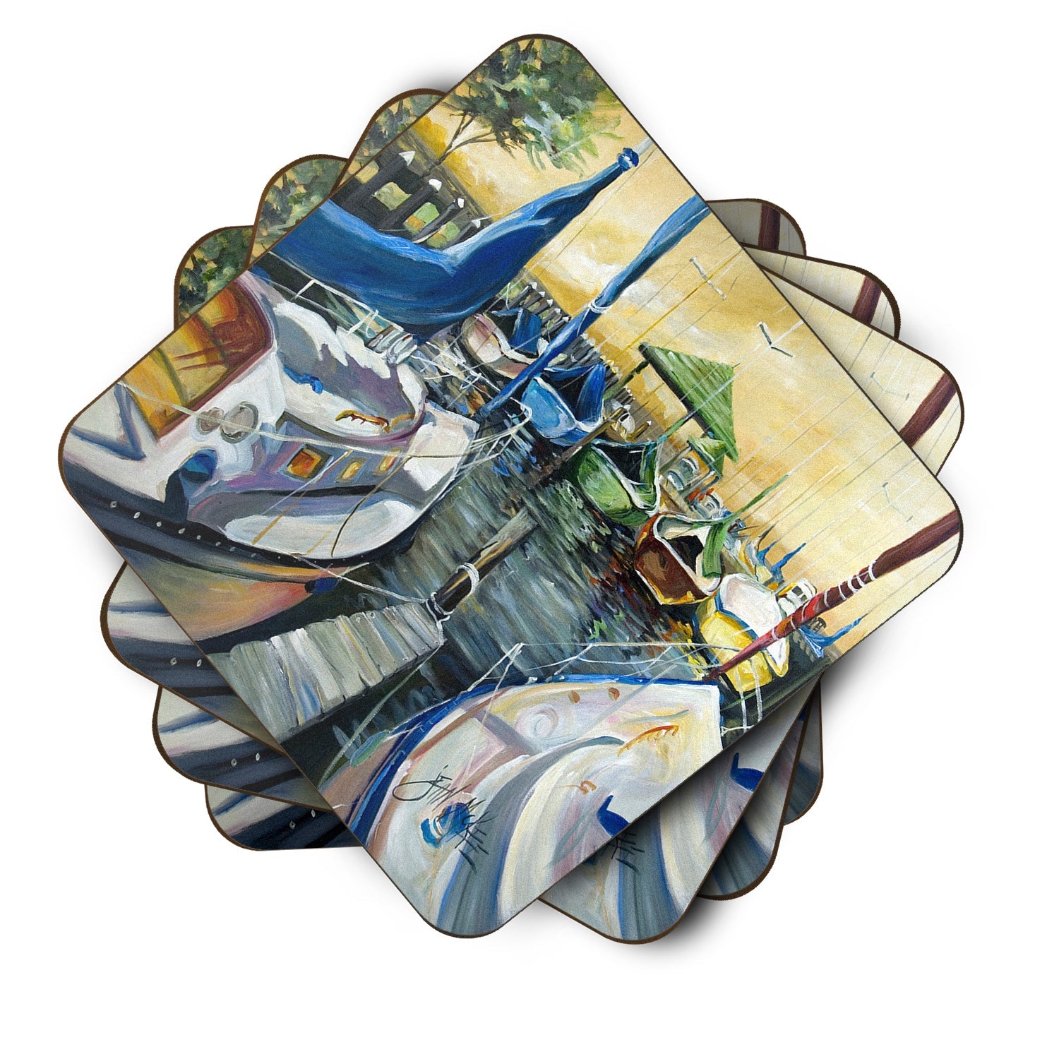 Seven Boats Sailboats Foam Coasters Set of 4 Cup Coasters for Indoor Outdoor, Tabletop Protection, Anti Slip, Mouse pad Material