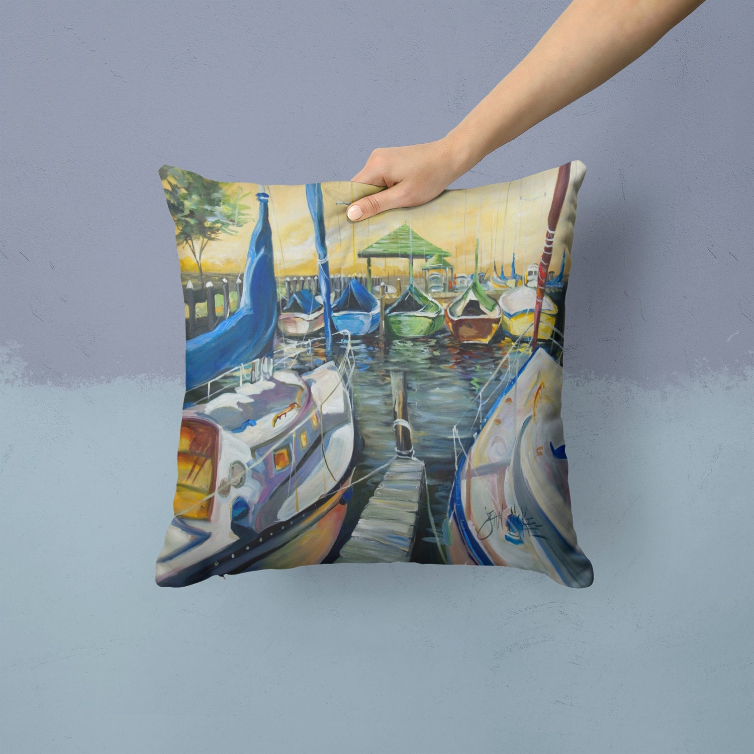 Seven Boats Sailboats Decorative Throw Pillow 14x14 Indoor Outdoor Accent Cushion, Fabric Cover with Insert for Sofa, Bed, Porch & Living Room