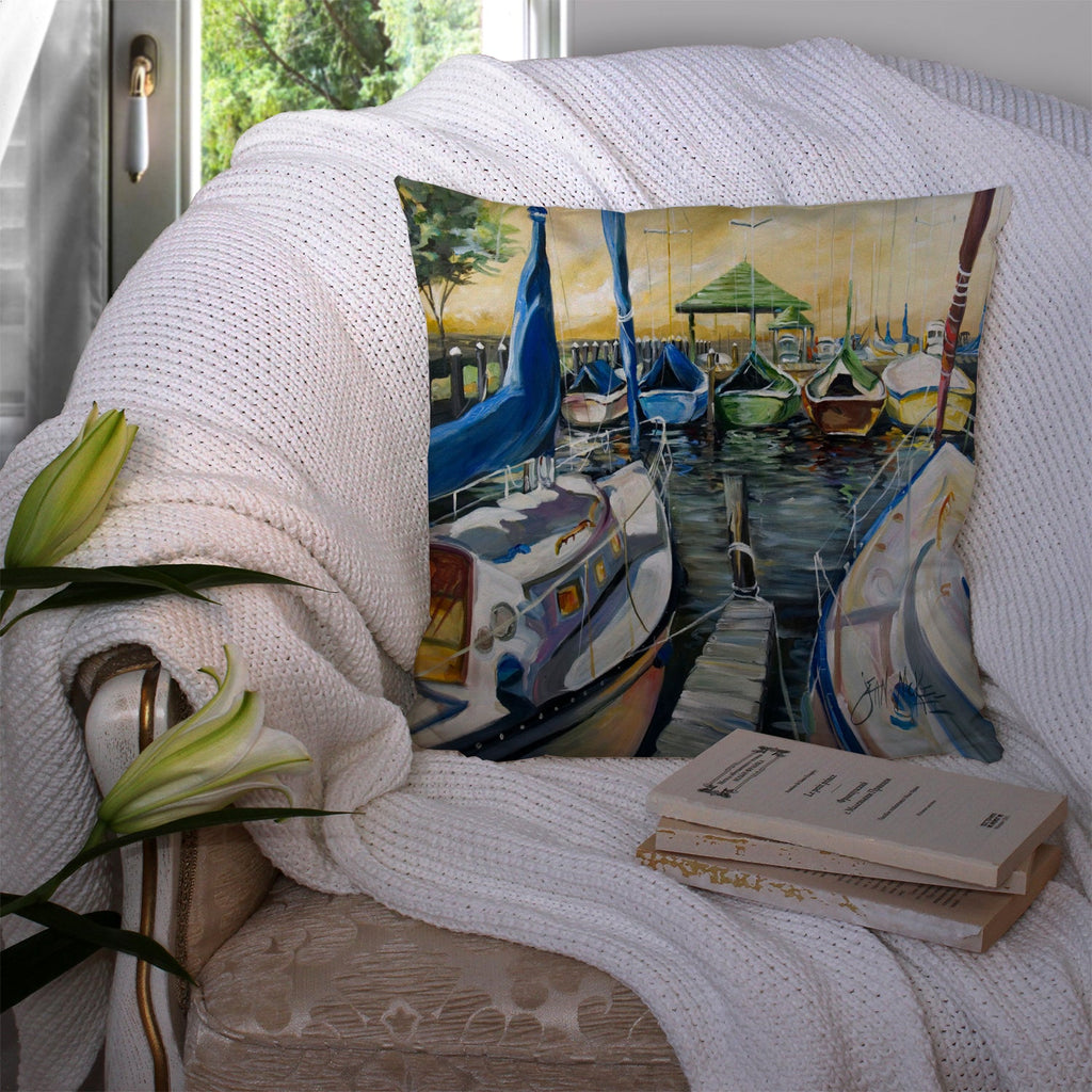 Seven Boats Sailboats Decorative Throw Pillow 14x14 Indoor Outdoor Accent Cushion, Fabric Cover with Insert for Sofa, Bed, Porch & Living Room