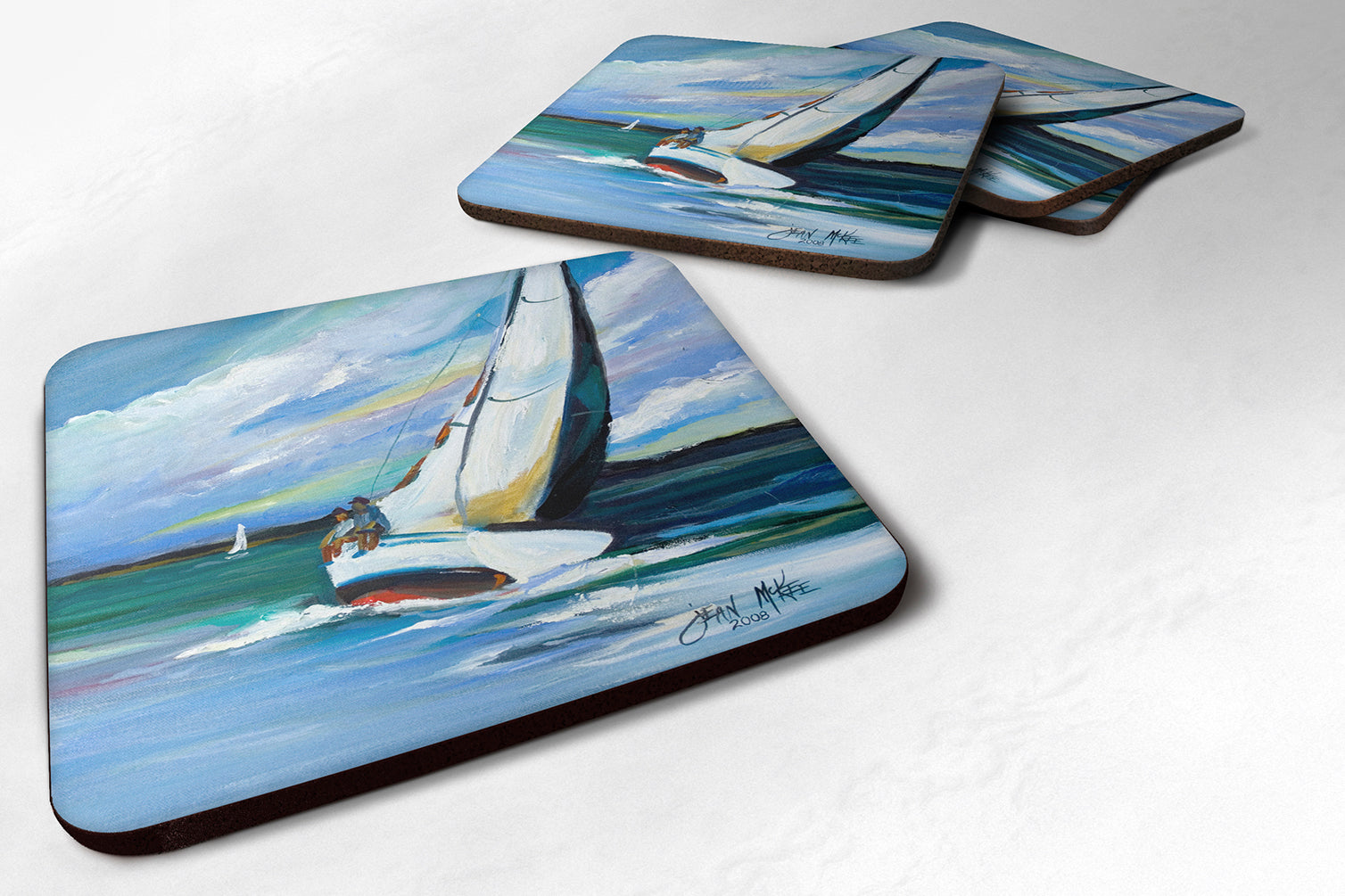 Two and a Sailboat Foam Coasters Set of 4 Cup Coasters for Indoor Outdoor, Tabletop Protection, Anti Slip, Mouse pad Material
