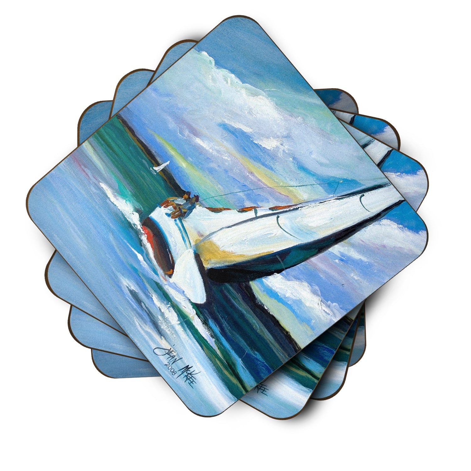 Two and a Sailboat Foam Coasters Set of 4 Cup Coasters for Indoor Outdoor, Tabletop Protection, Anti Slip, Mouse pad Material