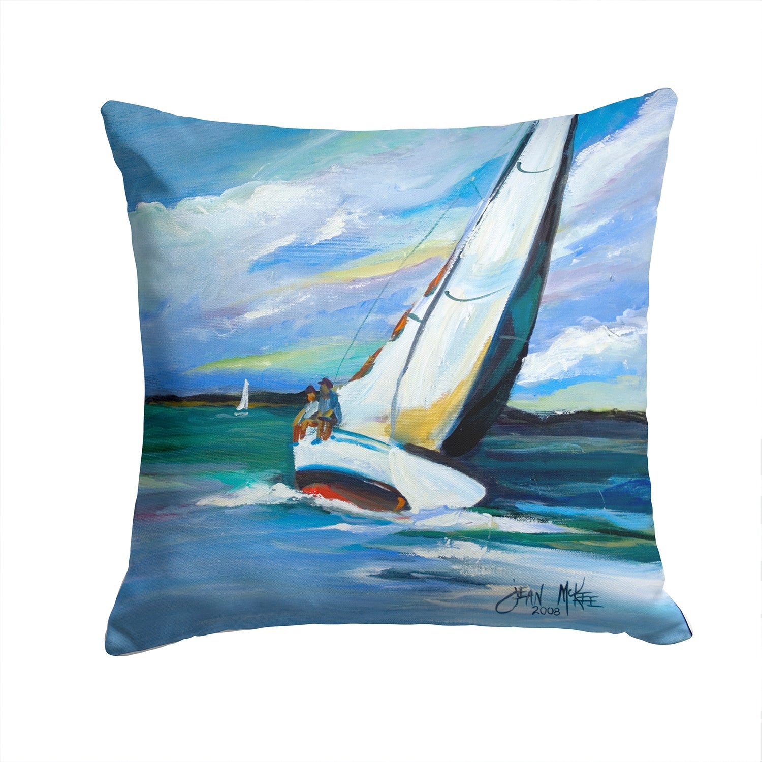 Two and a Sailboat Decorative Throw Pillow 14x14 Indoor Outdoor Accent Cushion, Fabric Cover with Insert for Sofa, Bed, Porch & Living Room
