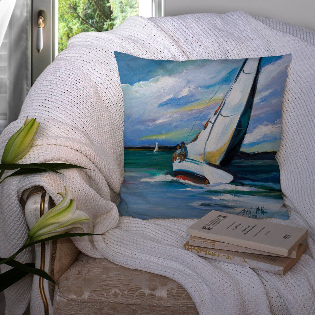 Two and a Sailboat Decorative Throw Pillow 14x14 Indoor Outdoor Accent Cushion, Fabric Cover with Insert for Sofa, Bed, Porch & Living Room