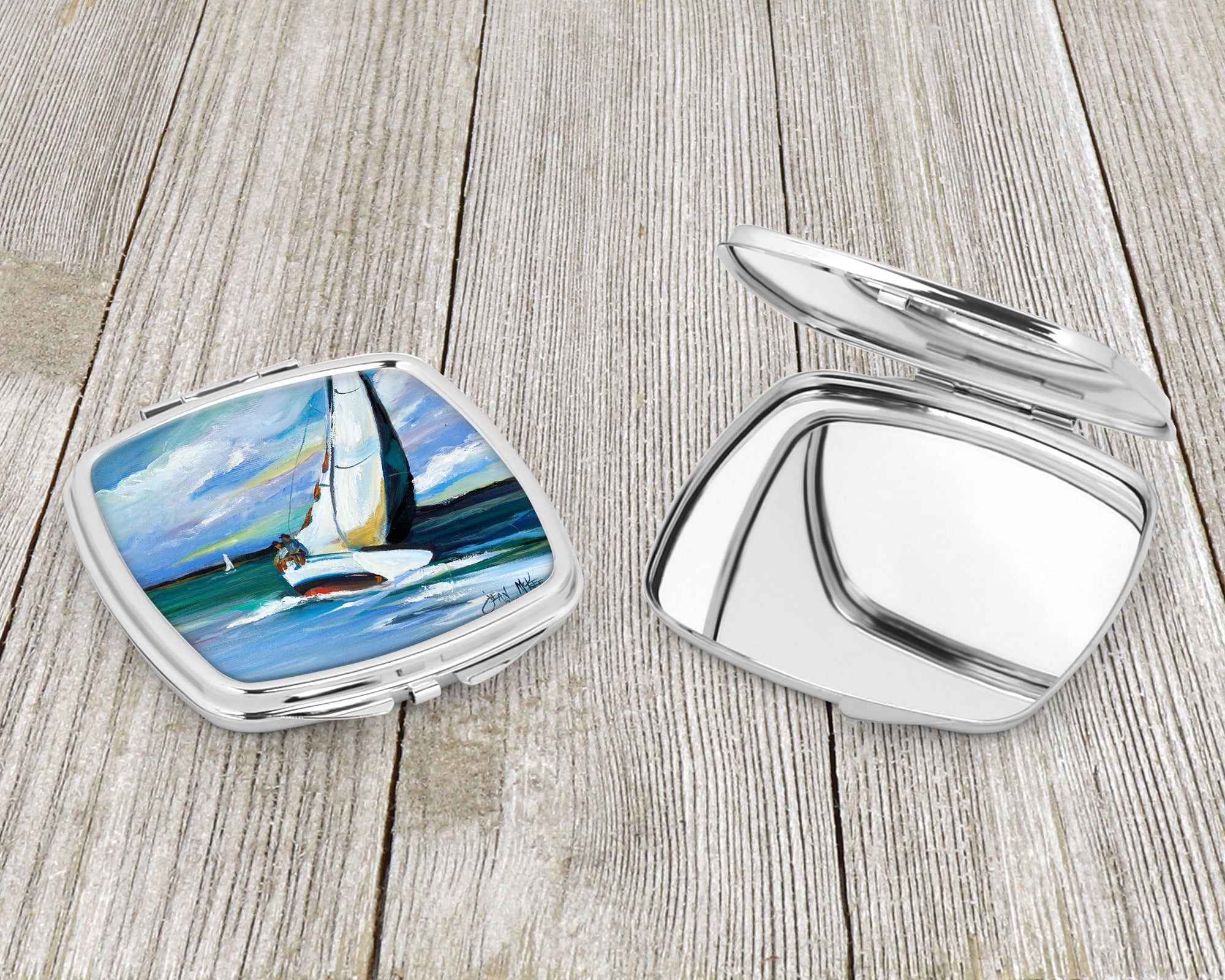 Two and a Sailboat Compact Mirror Decorative Travel Makeup Mirror for Women Girls Gifts Pocket Makeup Mirror Folding Handheld