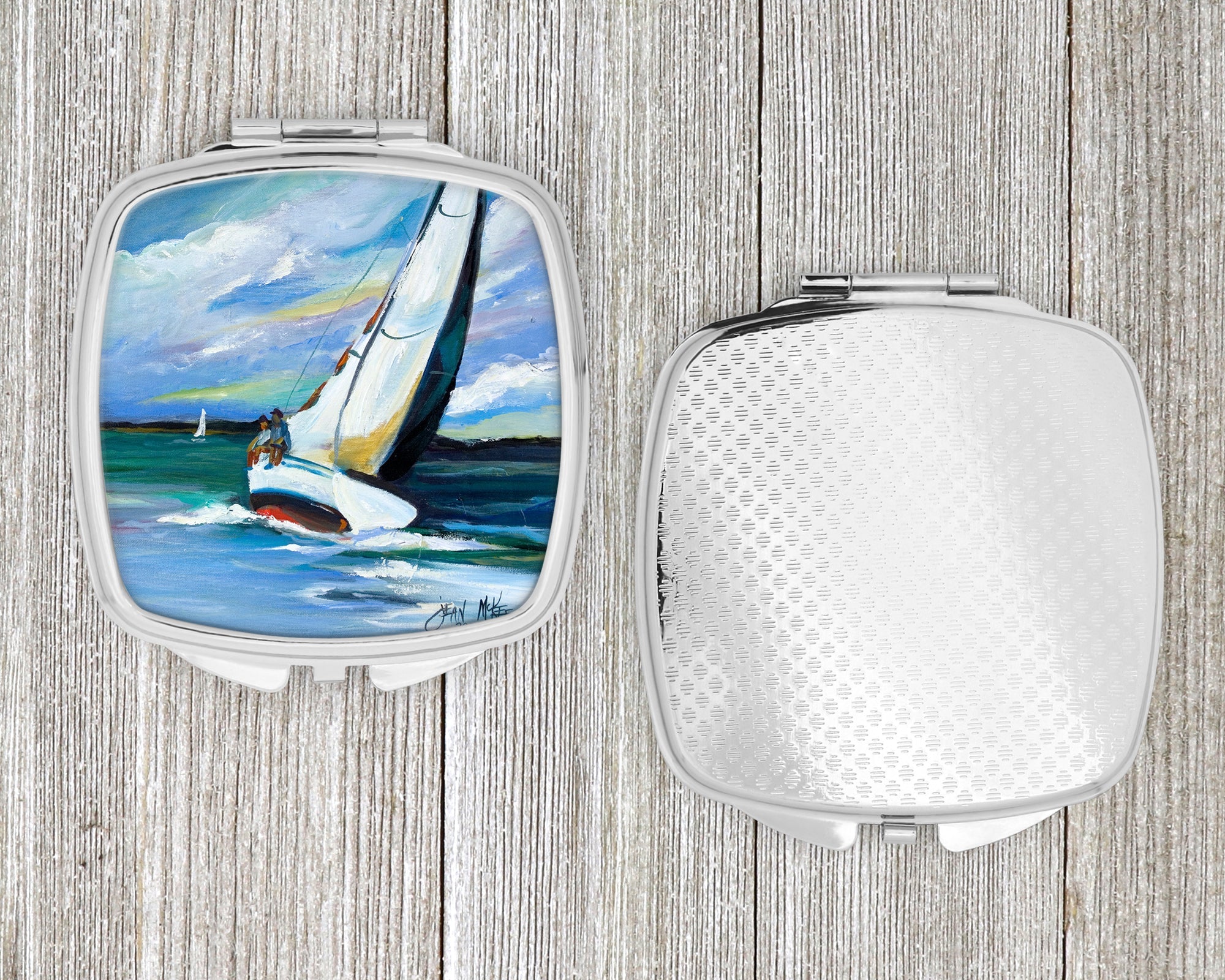 Two and a Sailboat Compact Mirror Decorative Travel Makeup Mirror for Women Girls Gifts Pocket Makeup Mirror Folding Handheld